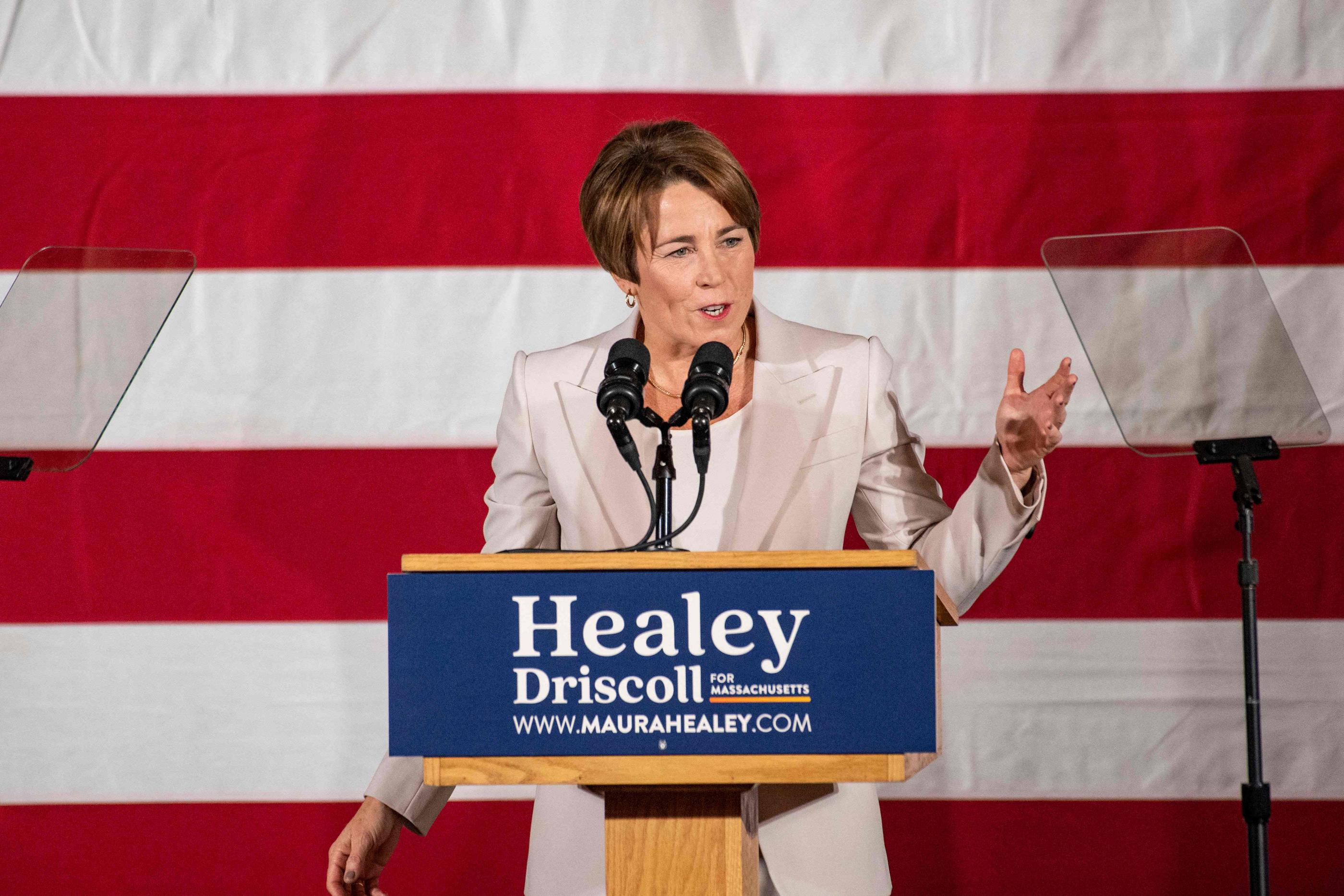 Maura Healey célèbre sa victoire. AFP/Joseph Prezioso