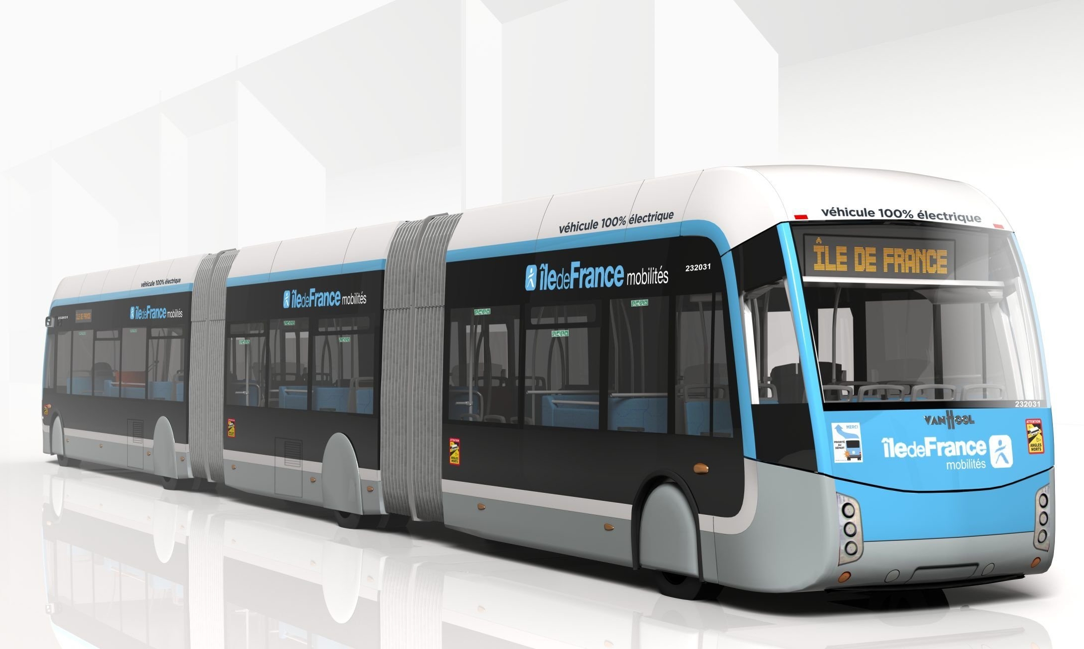 Le bus grand format de la société belge Van Hool est déjà en service sur divers réseaux urbains, notamment dans l'agglomération de Metz (Moselle). Mais la future ligne francilienne sera la première à utiliser des véhicules de cette dimension en version 100% électrique. DR