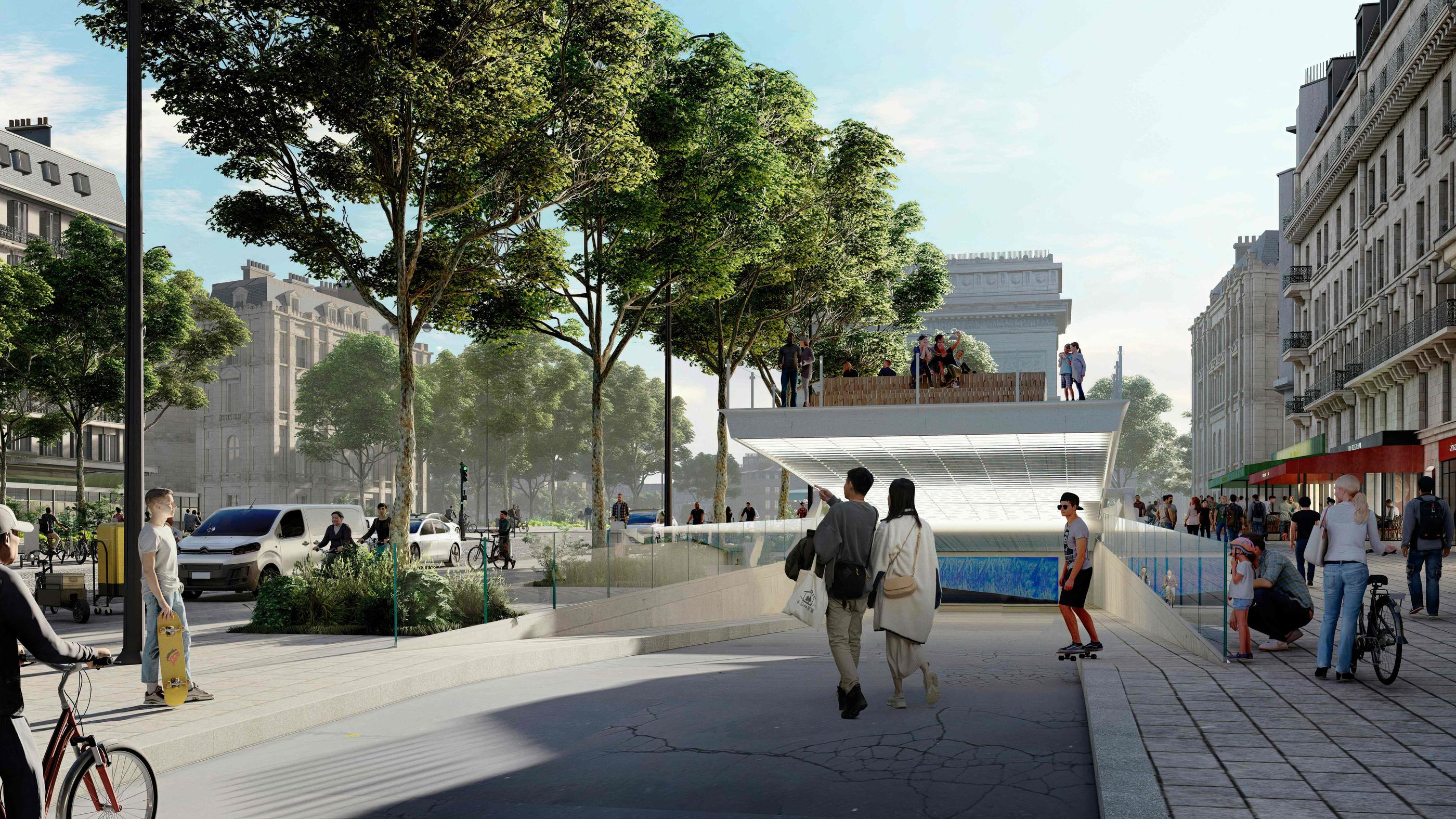 L'étude du Comité Champs-Élysées suggère de donner davantage de place aux piétons et aux cyclistes et de verdir « la plus belle avenue du monde» (Vue générée par ordinateur). AFP PHOTO/HANDOUT/PCA-STREAM