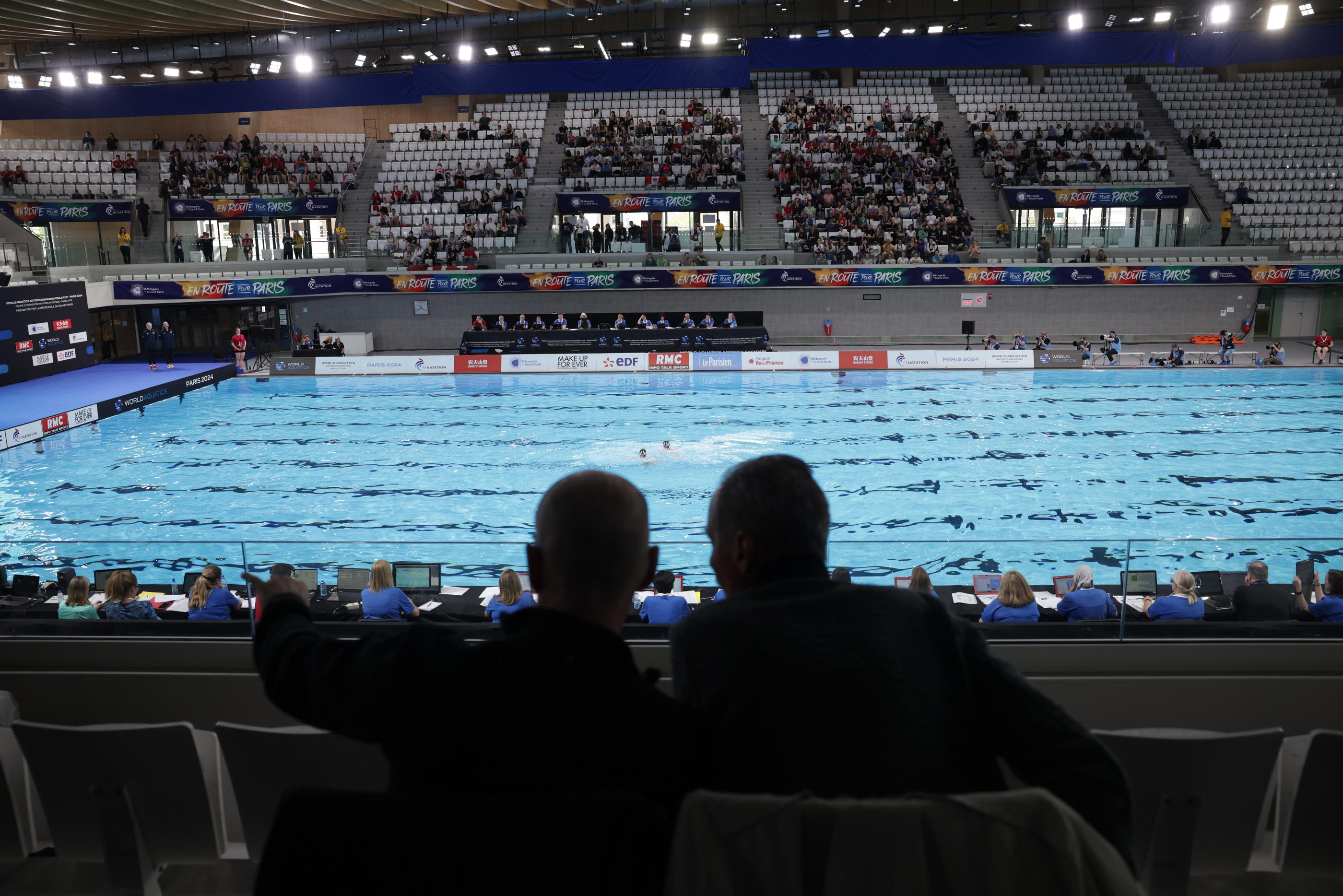 Centre aquatique olympique de Saint-Denis, vendredi 3 mai. La Coupe du monde de natation artistique a ouvert le bal des compétitions dans ce lieu pensé pour les Jeux de Paris. LP/Olivier Arandel