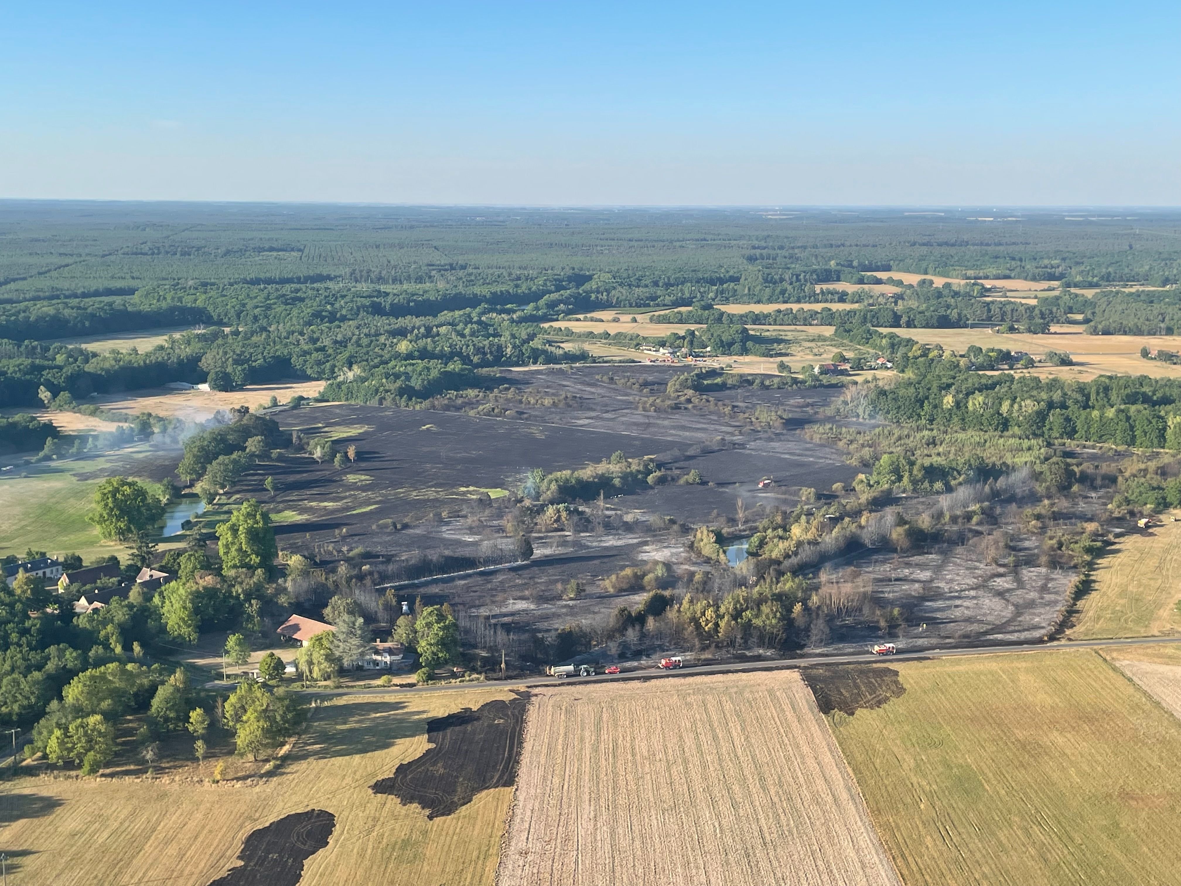 L'incendie du 12 août 2022, à Bouzy-la-Forêt (Loiret), a détruit 35 hectares de végétation. Le plus important incendie de l'année dans le département. SDIS 45