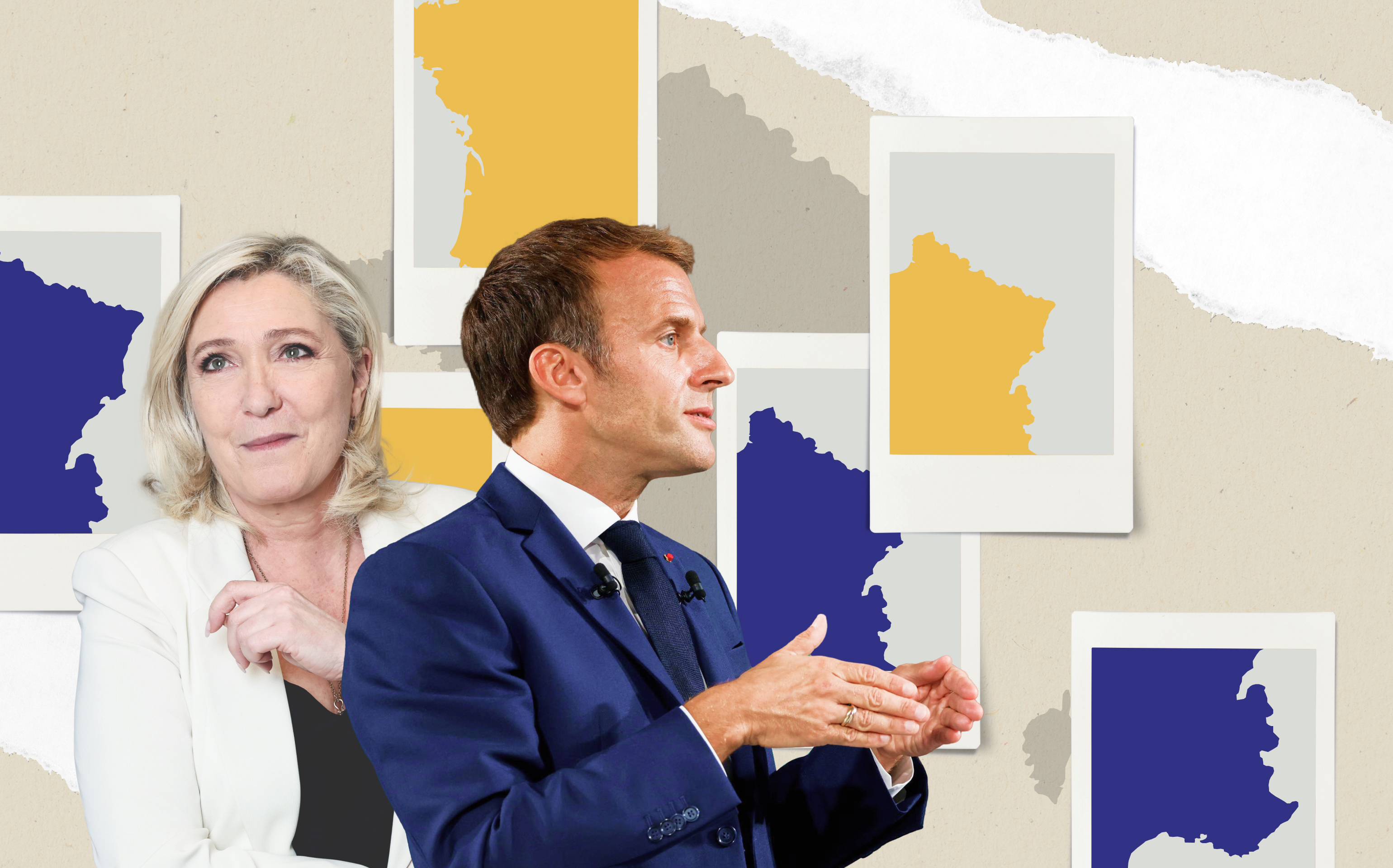 Présidentielle 2022 : la carte de France du vote au second tour opposant Marine Le Pen et Emmanuel Macron. Collage Datagif pour Le Parisien