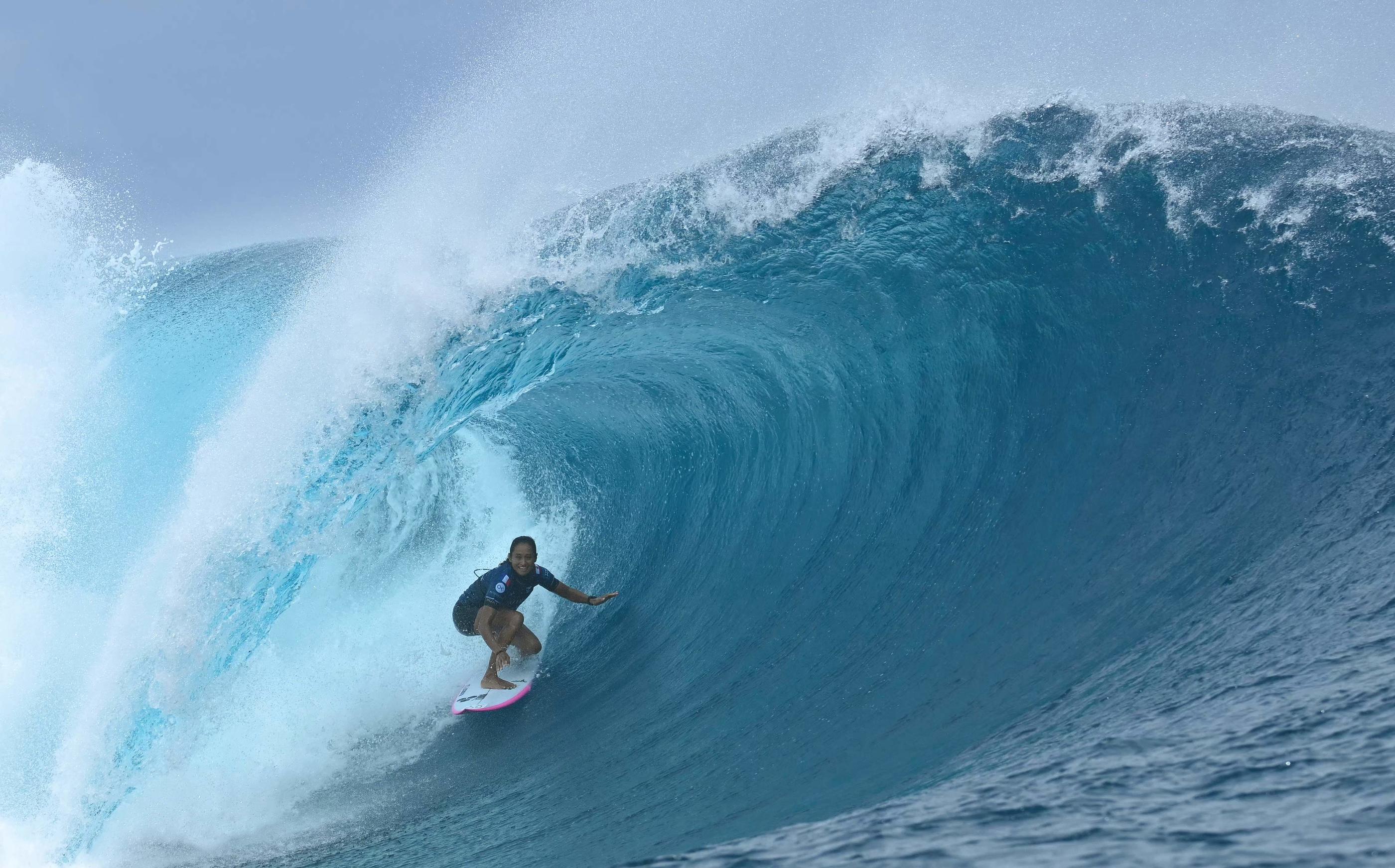 L'édition 2024 de la Shiseido Tahiti Pro a notamment comblé la surfeuse française Vahine Fierro. AFP/Jérôme Brouillet