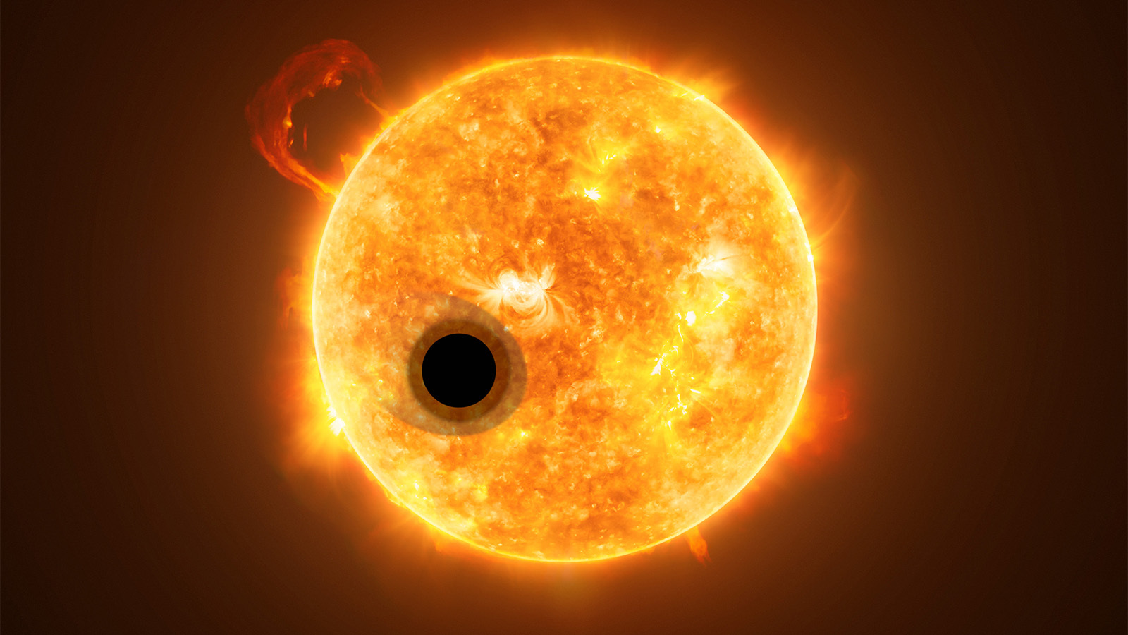 La planète WASP-107b, représentée ici devant son étoile bien plus dense, a la masse d'une Neptune dans le volume de Jupiter. ESA/Hubble/NASA/M. Kornmesser
