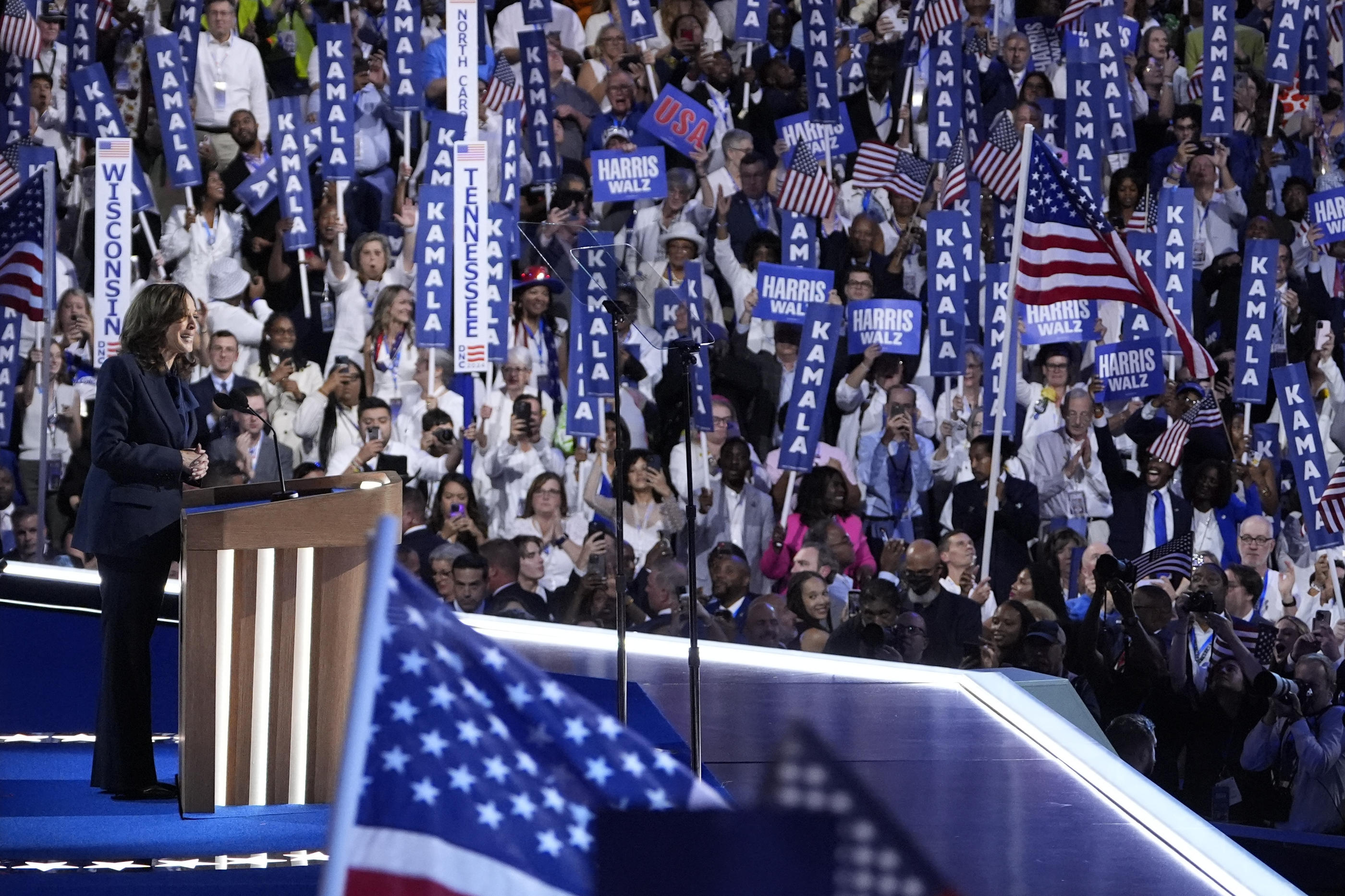 La candidate Kamala Harris a été investie candidate à la présidentielle des Etats-Unis au terme de la convention démocrate, le 22 août 2024 à Chicago. REUTERS/Elizabeth Frantz