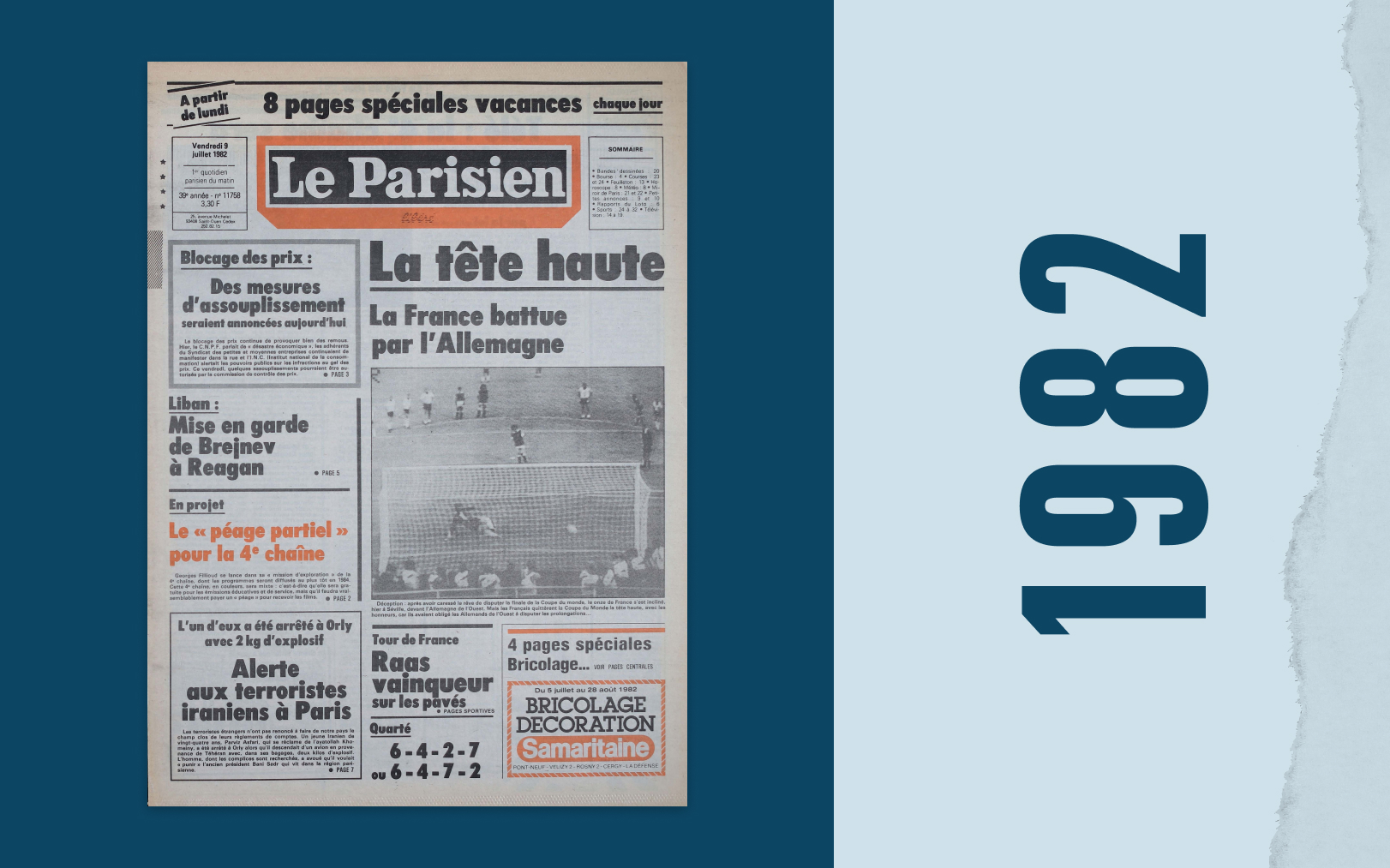 9 juillet 1982. Le Parisien garde «la tête haute» malgré la défaite des Bleus face à l'Allemagne en Coupe du monde à Séville. Le Parisien -DA