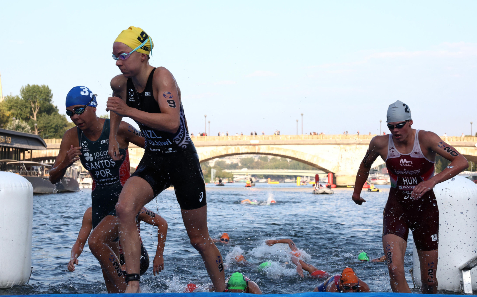 Une épreuve de natation a été menée dans la Seine en août dernier, pour préparer les JO de Paris 2024. AFP/Stephanie Lecoq