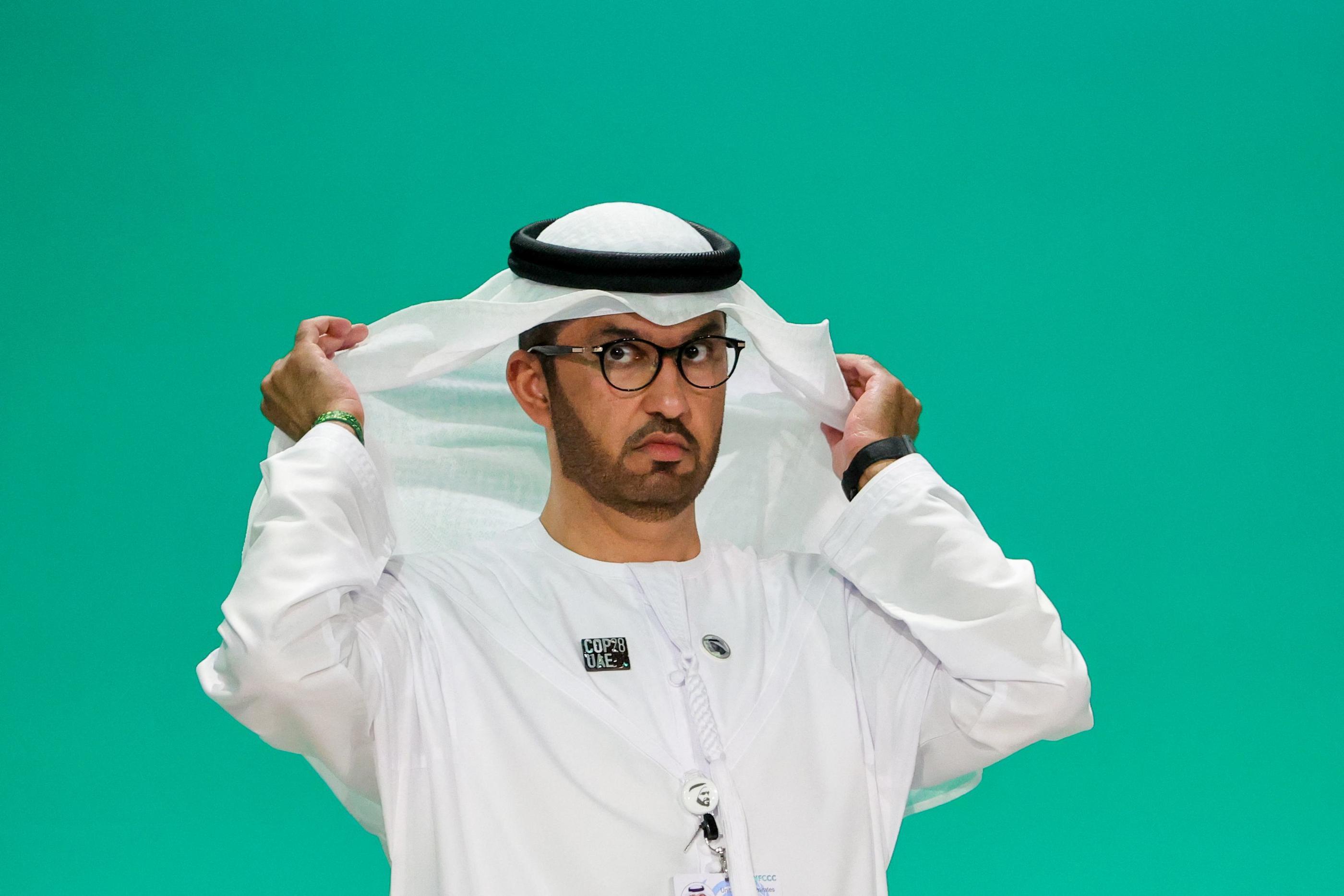 Dubaï (Émirats arabes unis), le 1er décembre 2023. Sultan al-Jaber est à la fois le patron d’Adnoc, compagnie pétrolière nationale d'Abou Dhabi, et le président de Masdar, mastodonte public des énergies renouvelables. Photo AFP/Giuseppe Cacace