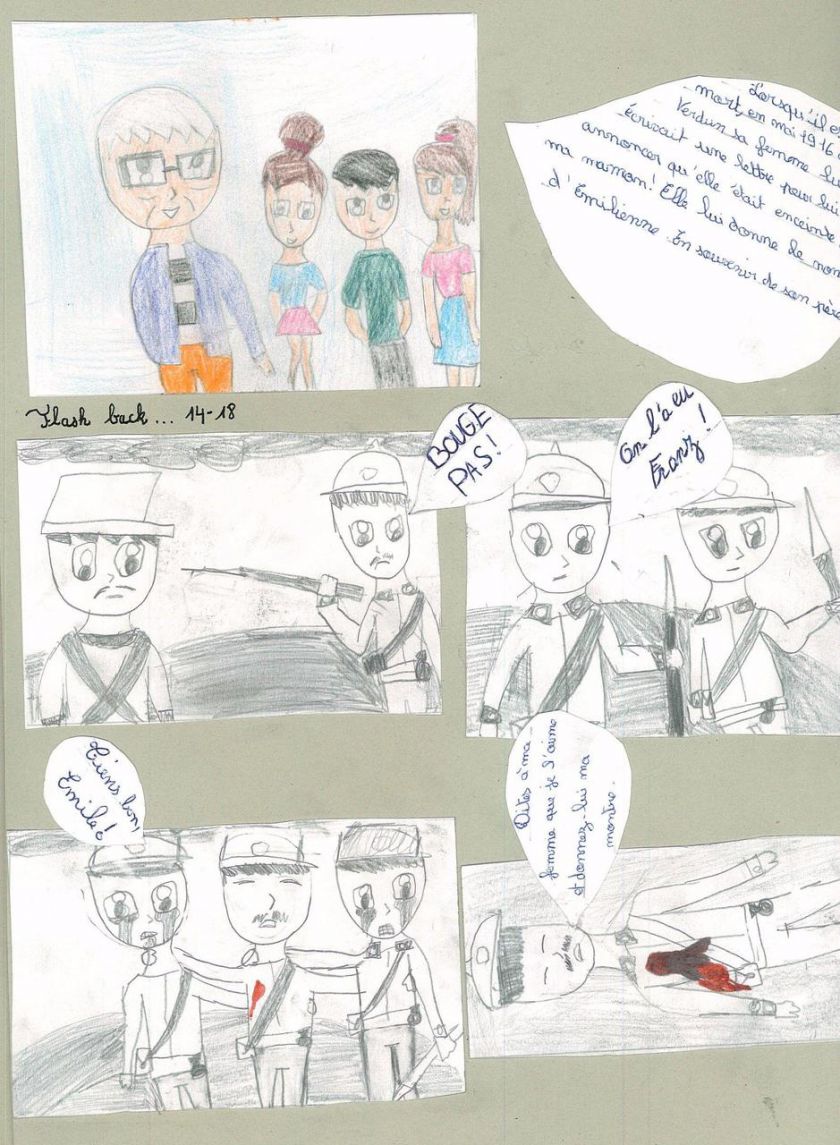 <b></b> Les écoliers ont notamment dessiné des mangas pour conter l’histoire d’un Poilu du Limay. 
