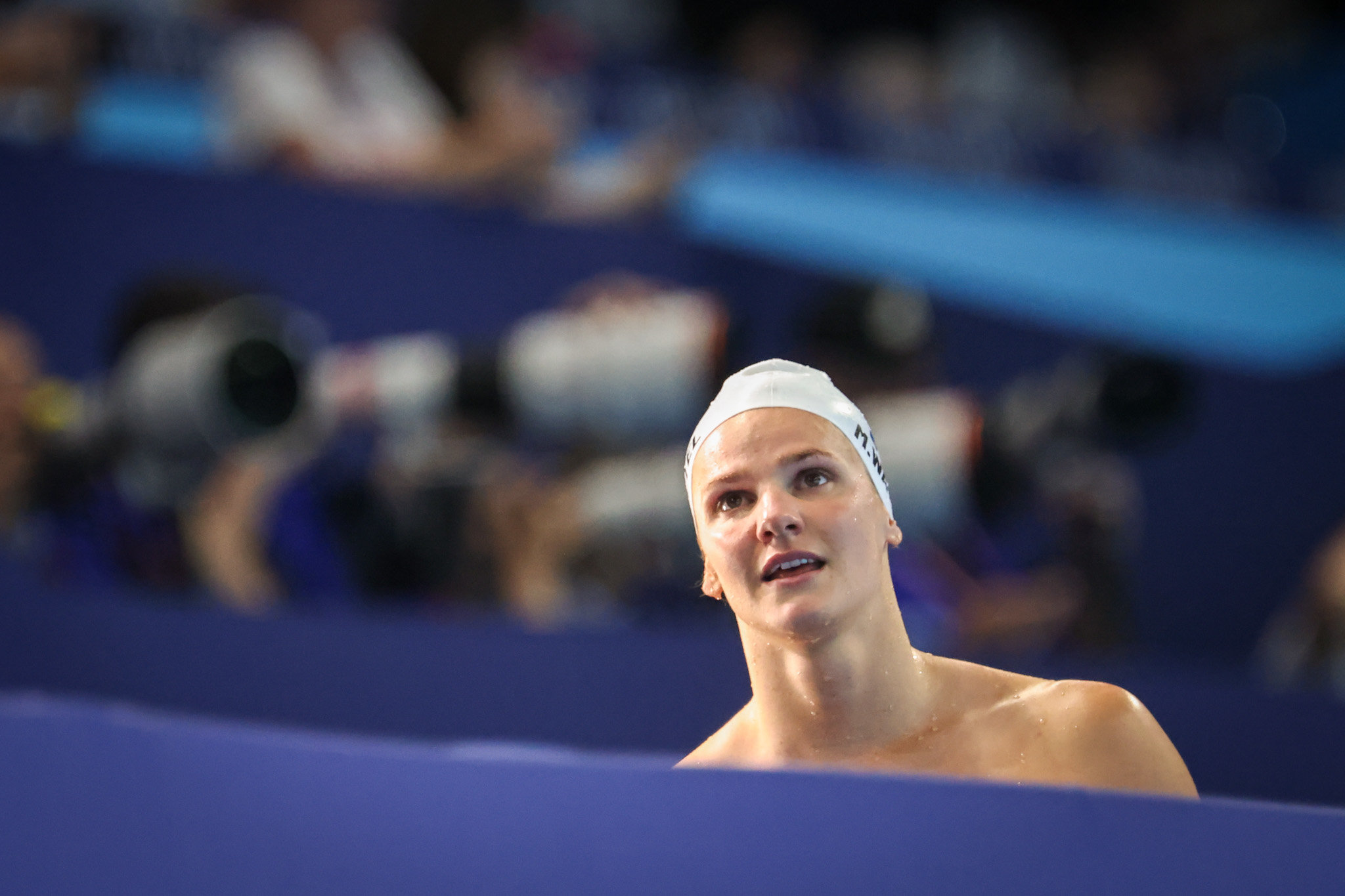 Marie Wattel et les Bleus espèrent voir Léon Marchand intégrer le relais 4X100 mètres mixe samedi soir. (LP/FRED DUGIT.)