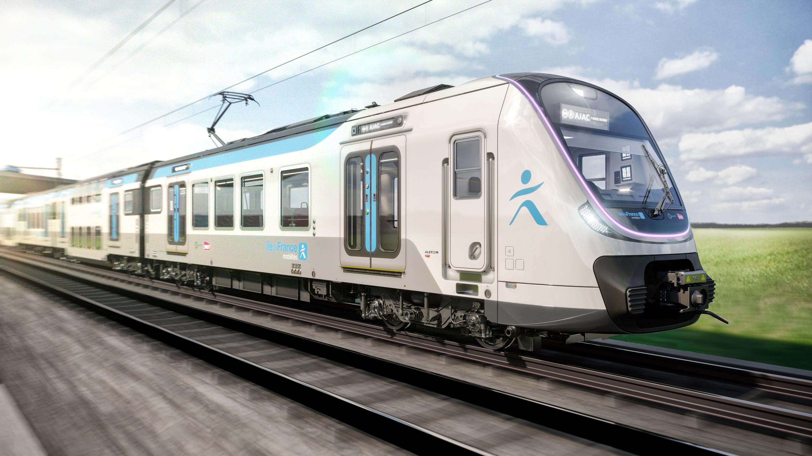 L'apparence des futurs trains du RER B, les MI20, construits par Alstom. Ces 146 rames de nouvelle génération, à deux niveaux et en forme boa pour circuler d’un bout à l’autre, doivent offrir de meilleures conditions de voyage, avec notamment de la climatisation. DR/IDFM