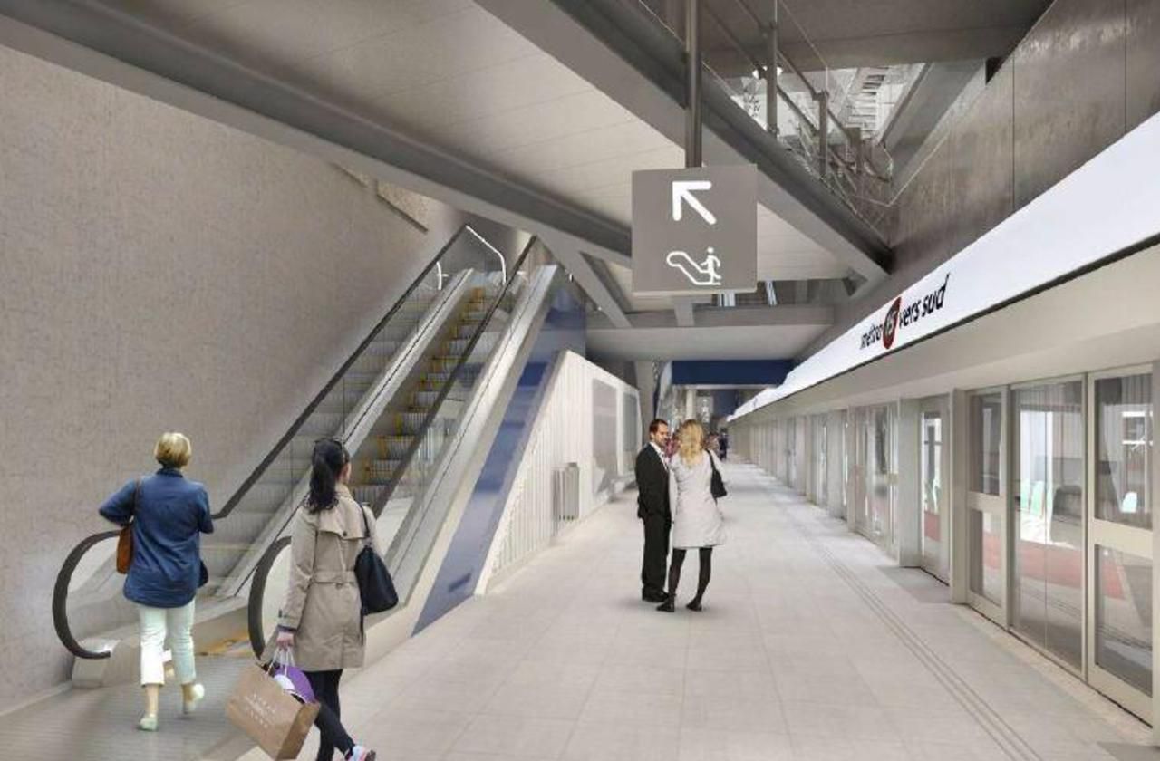 <b></b> Illustration. La future gare Pont de Sèvres, aura deux sorties "Square Com" et "Citylights". 