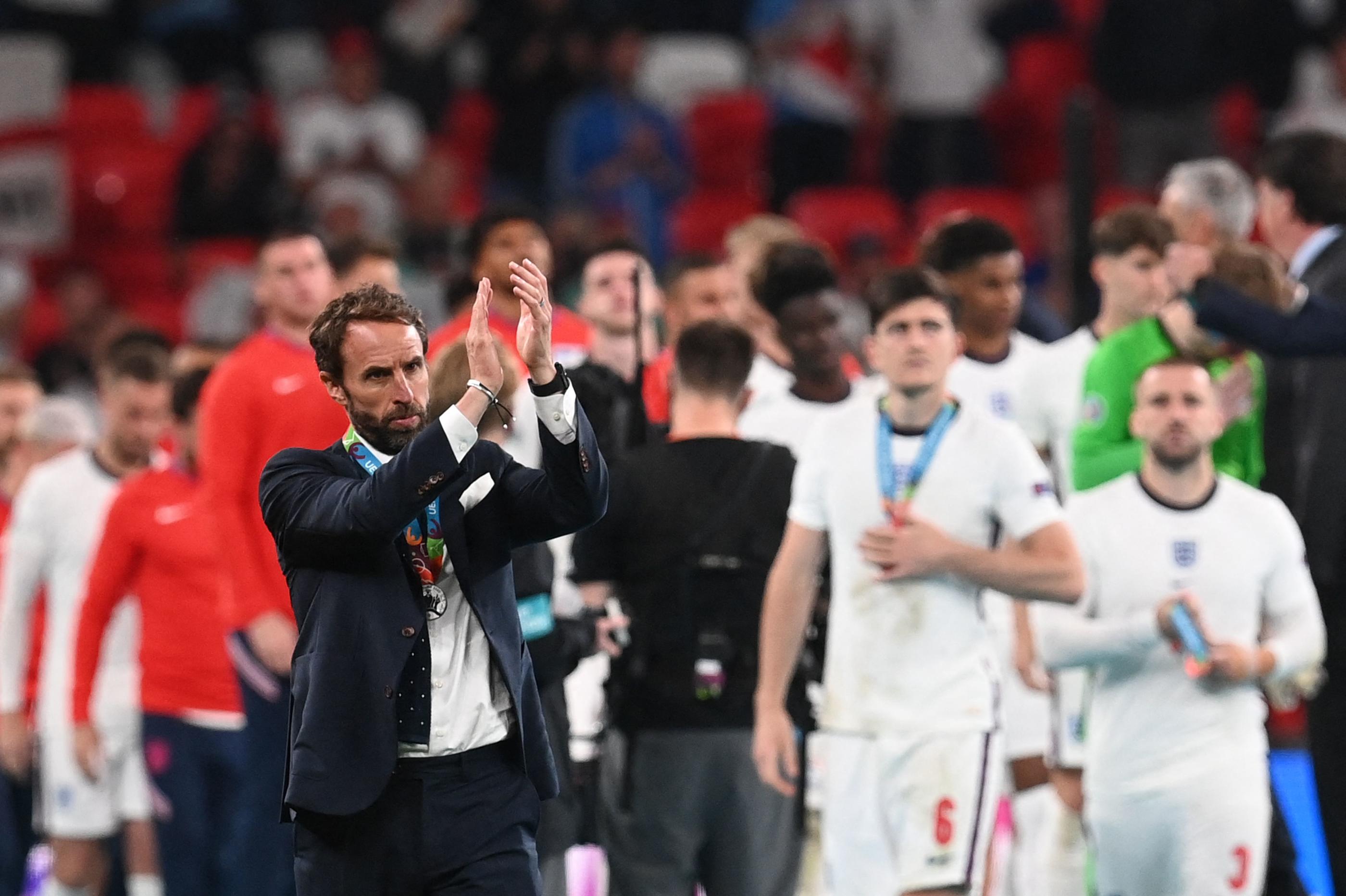 Gareth Southgate, le sélectionneur de l'Angleterre, est pointé du doigt par tout un pays qui lui reproche ses choix lors de la finale de l'Euro perdue contre l'Italie. AFP/Paul Ellis