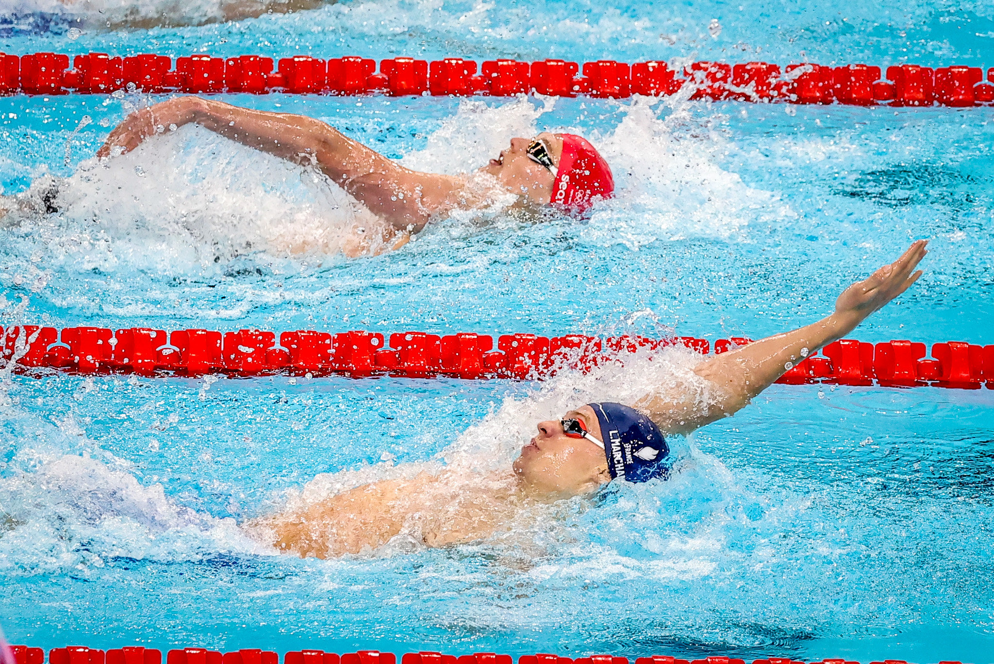 Léon Marchand s'est qualifié pour la finale du 200 mètres quatre nages et vise vendredi une quatrième médaille d'or sur ces Jeux. LP / Fred Dugit