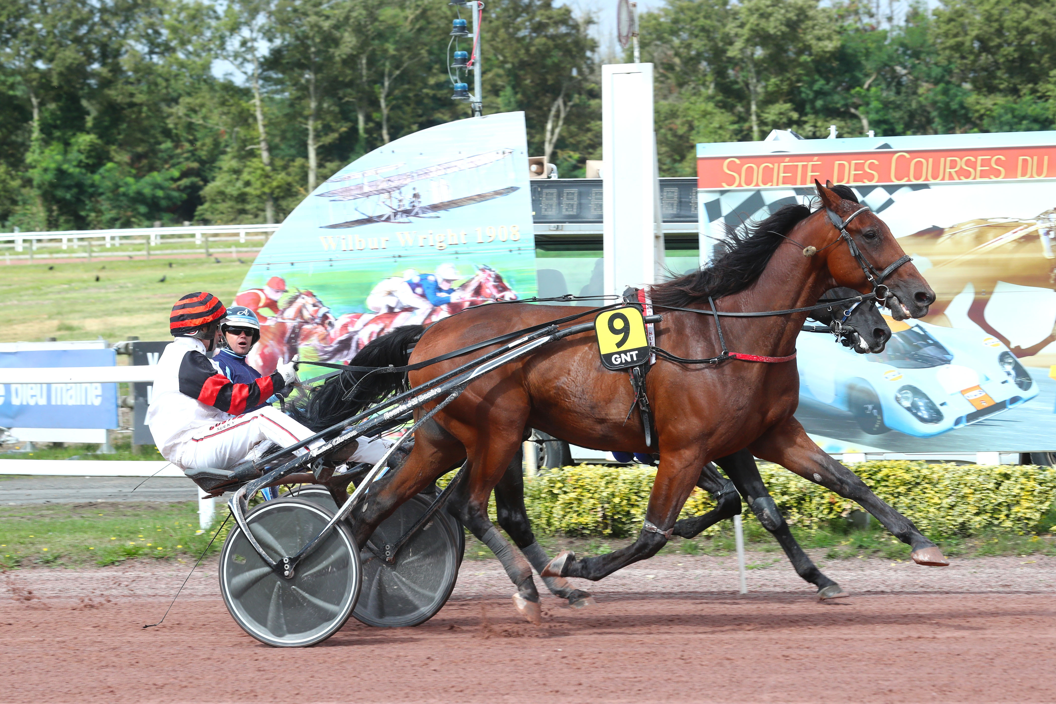 Le Mans (Sarthe), le 11 septembre 2024. Hymne du Gers remporte, après lutte, la 6e étape du Grand National du Trot. SCOOPDYGA - LABROSSE Brad.