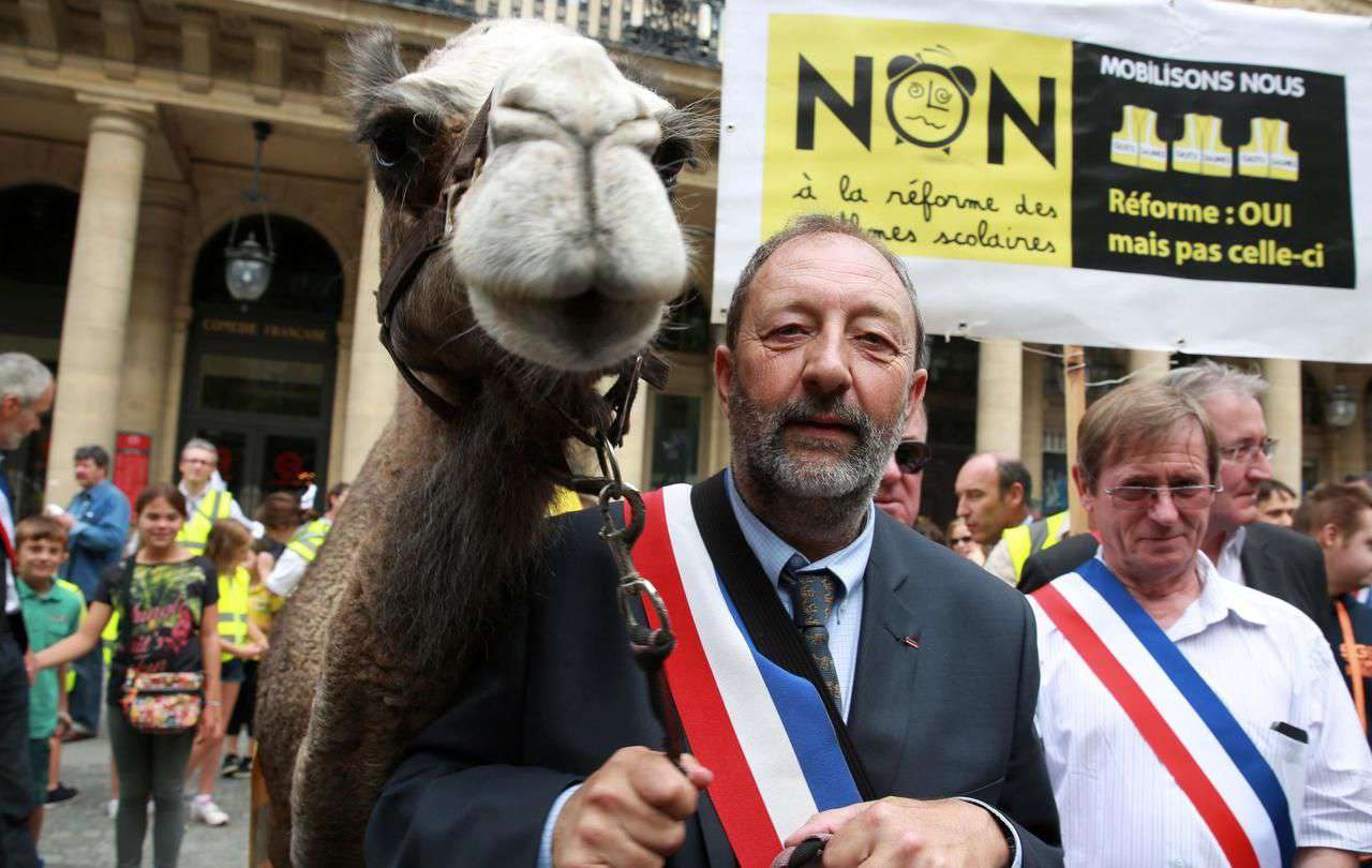 Christian Schoettl n'en est pas à son coup d'essai. En 2014, le maire de Janvry (Essonne) avait défilé avec son chameau à Paris pour protester contre la réforme des rythmes scolaires. LP