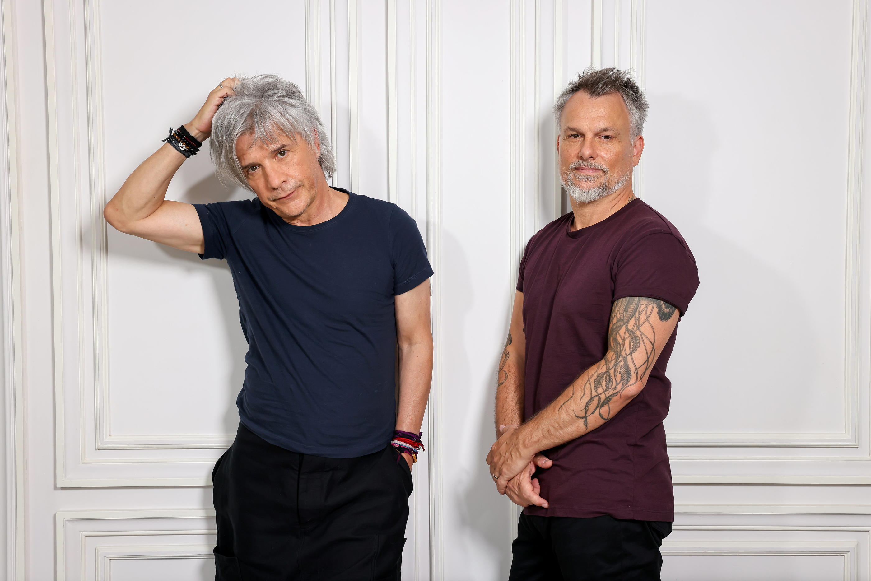 Hôtel La Réserve à Paris (VIIIe), le 4 septembre. Nicola Sirkis et Oli de Sat, membres du groupe Indochine, sortent ce samedi 7 septembre leur 14e album. LP/Frédéric Dugit