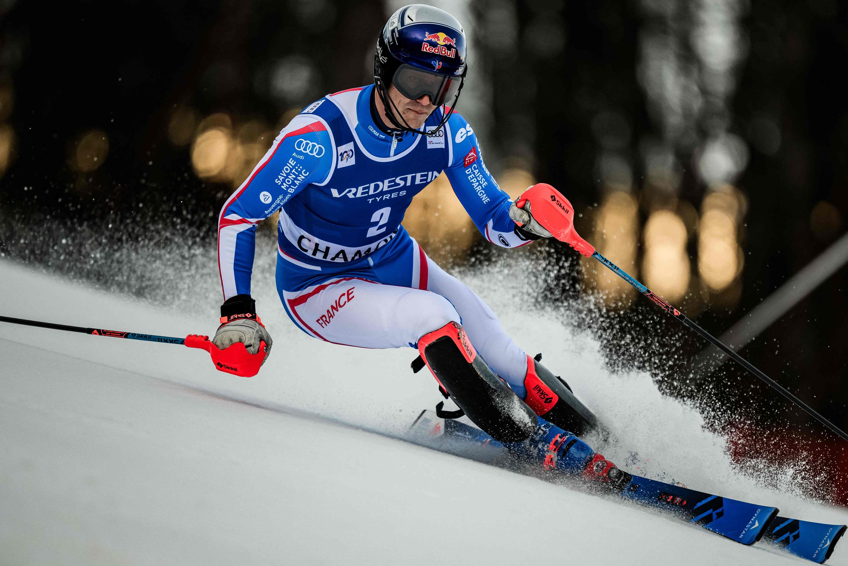 Clément Noël termine 3e à Chamonix. JEFF PACHOUD/AFP