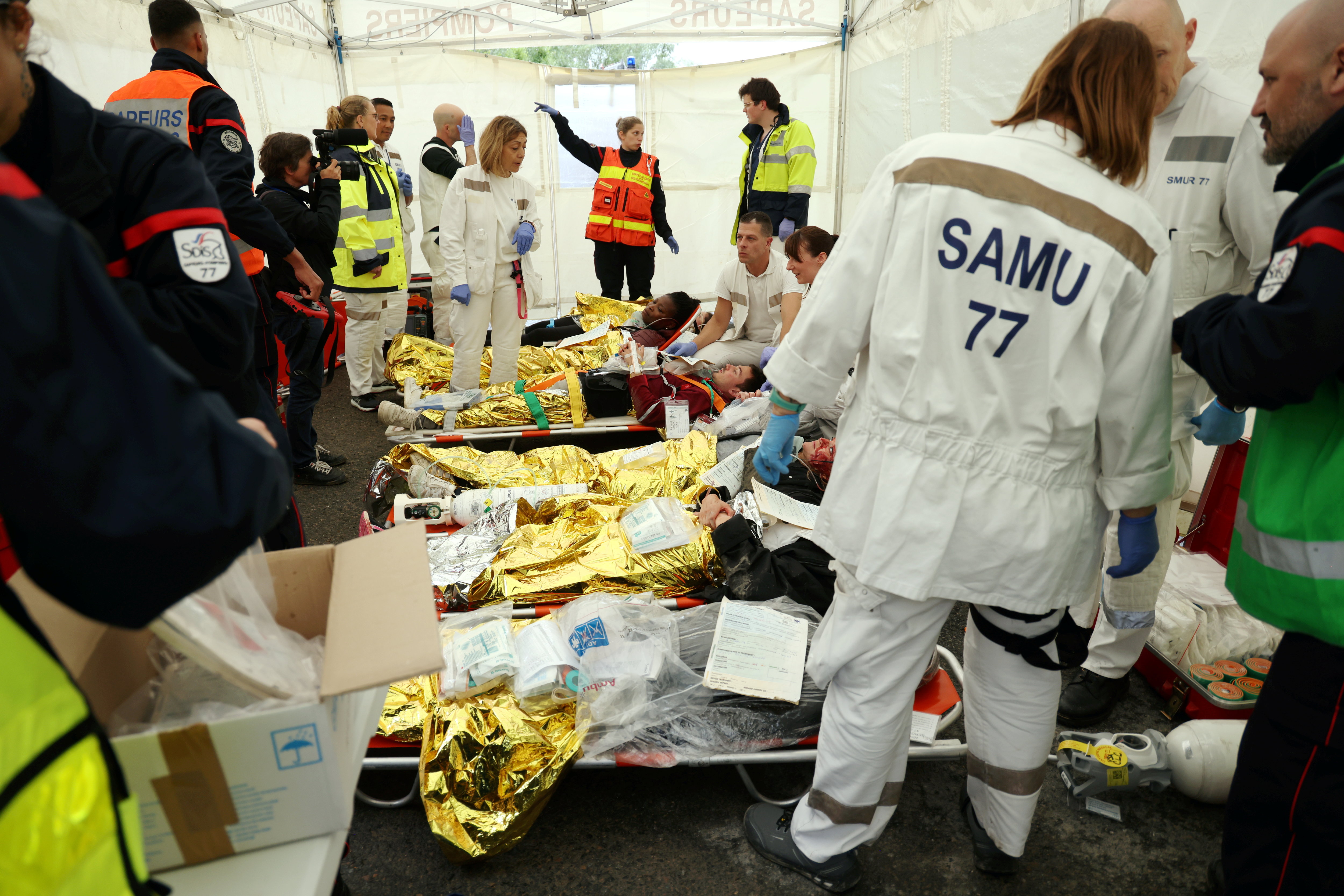 Vaires-sur-Marne (Seine-et-Marne), jeudi 30 mai. Un exercice de sécurité civile de grande ampleur s'est déroulé au stade nautique olympique selon un scénario d'attentat. LP/Jean-Baptiste Quentin