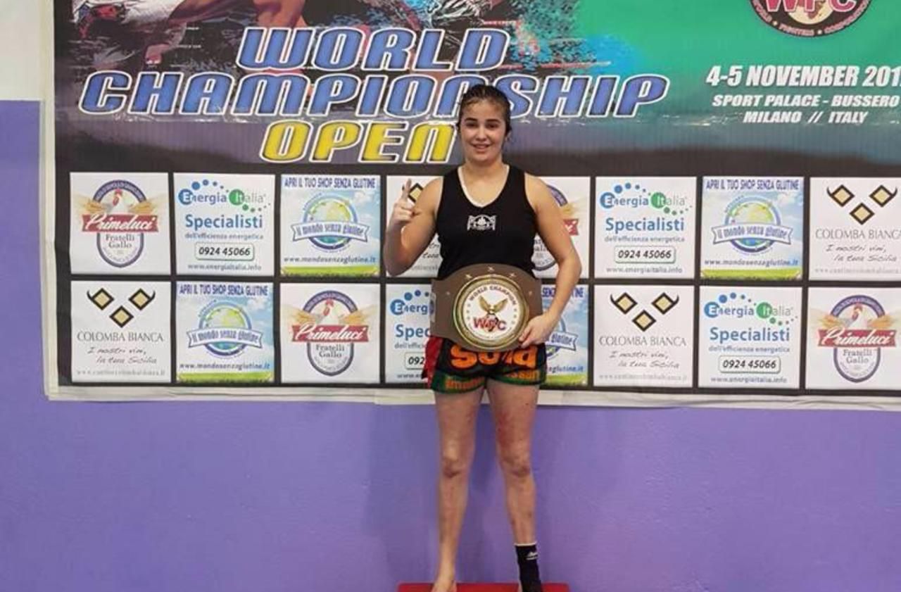 <b></b> Milan, samedi. Licenciée à Méru, La Beauvaisienne Sonia Choukar a été sacrée championne du monde semi-pro de boxe thaïlandaise ce week-end. 