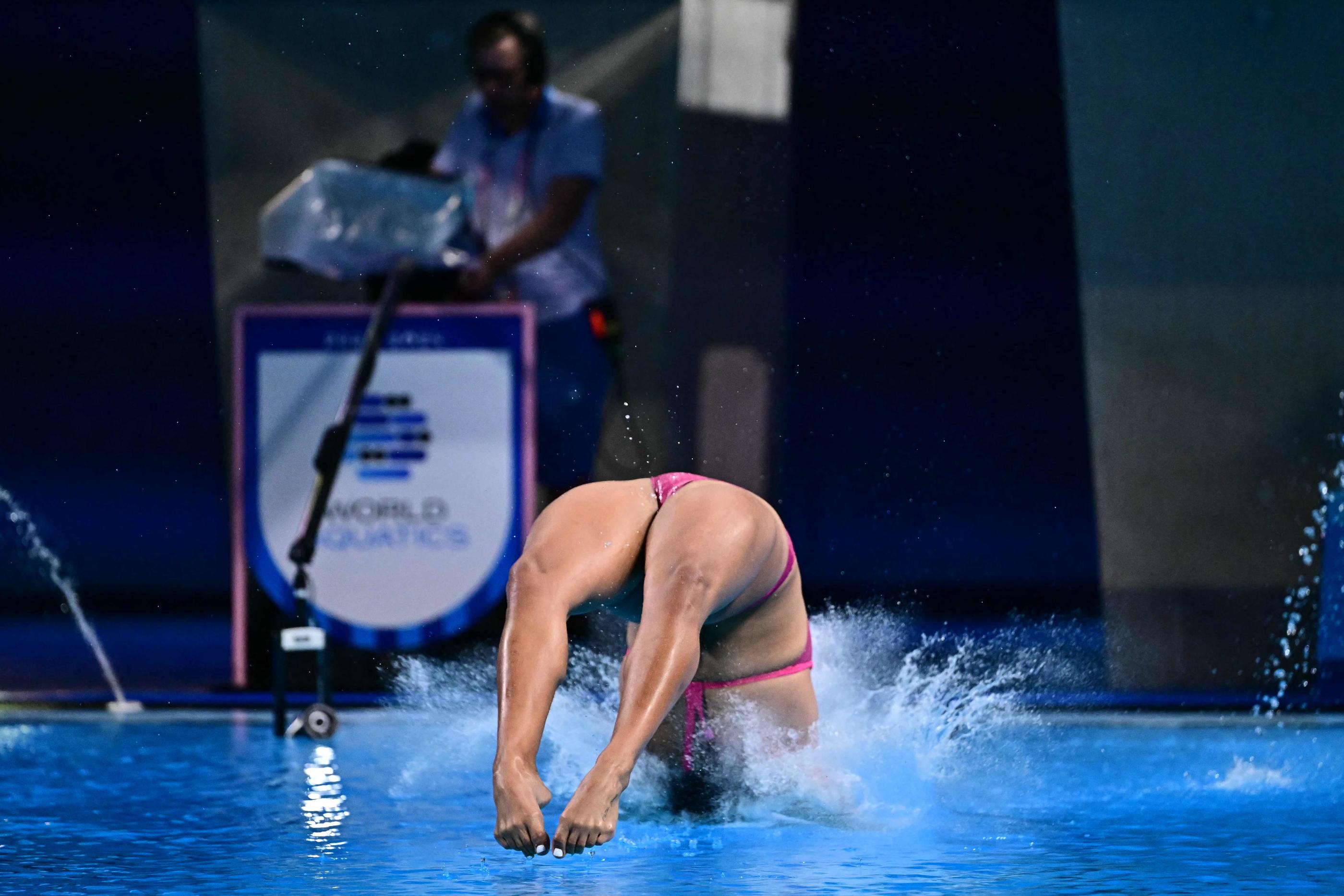 La Mexicaine Aranza Vazquez Montano a manqué la finale à cause de ce plongeon raté. Manan VATSYAYANA / AFP