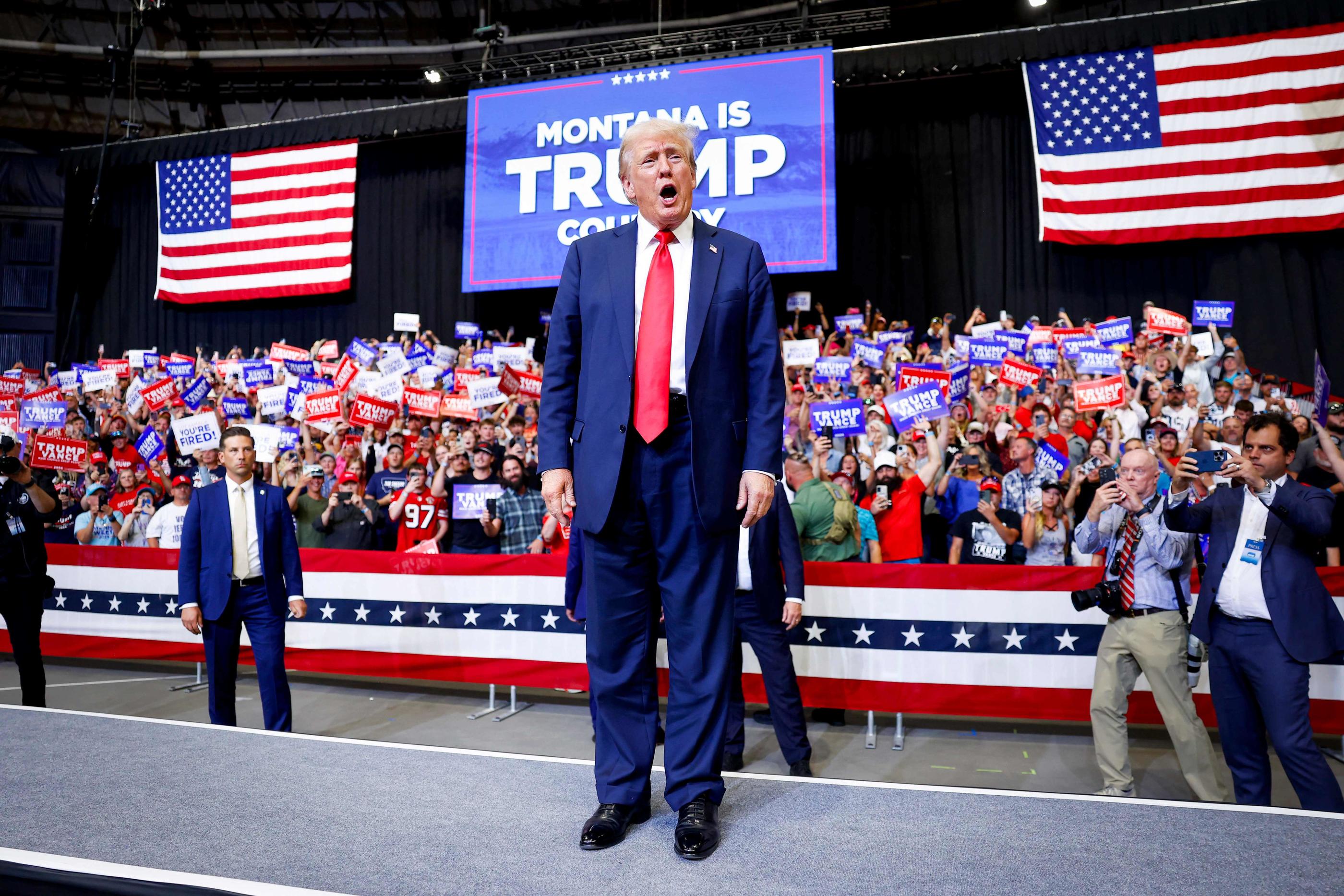 Donald Trump a tenu un meeting à Bozeman, dans le Montana, vendredi soir. AFP/Michael Ciaglo/Getty Images