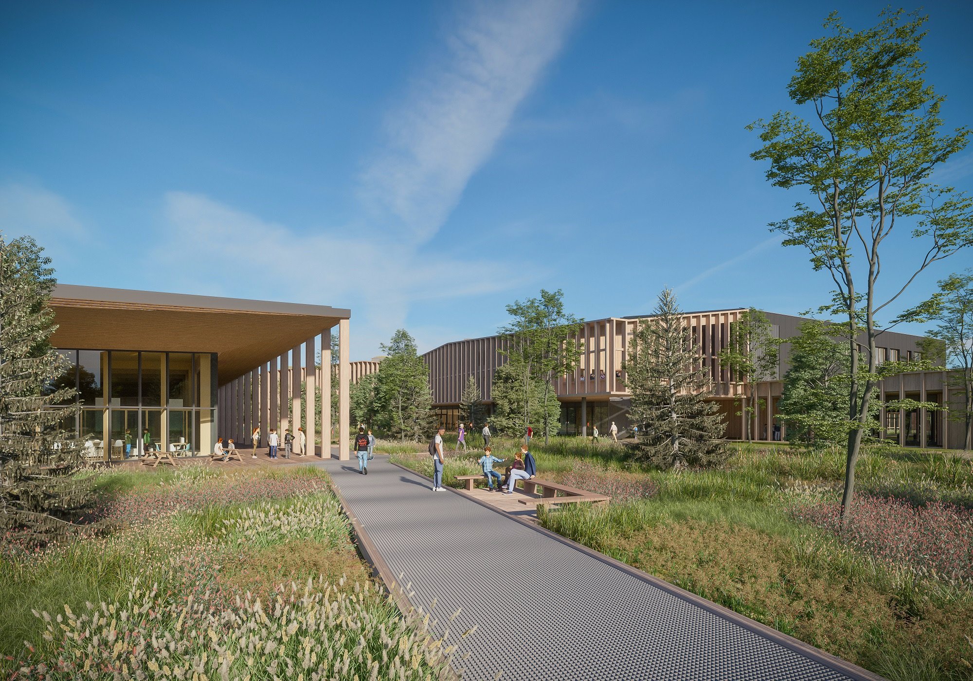 Le futur lycée de Châteauneuf sur Loire va accueillir 1.300 élèves à la rentrée 2026, dans un environnement inclusif et apaisé./Boco Studio/Moon Safari