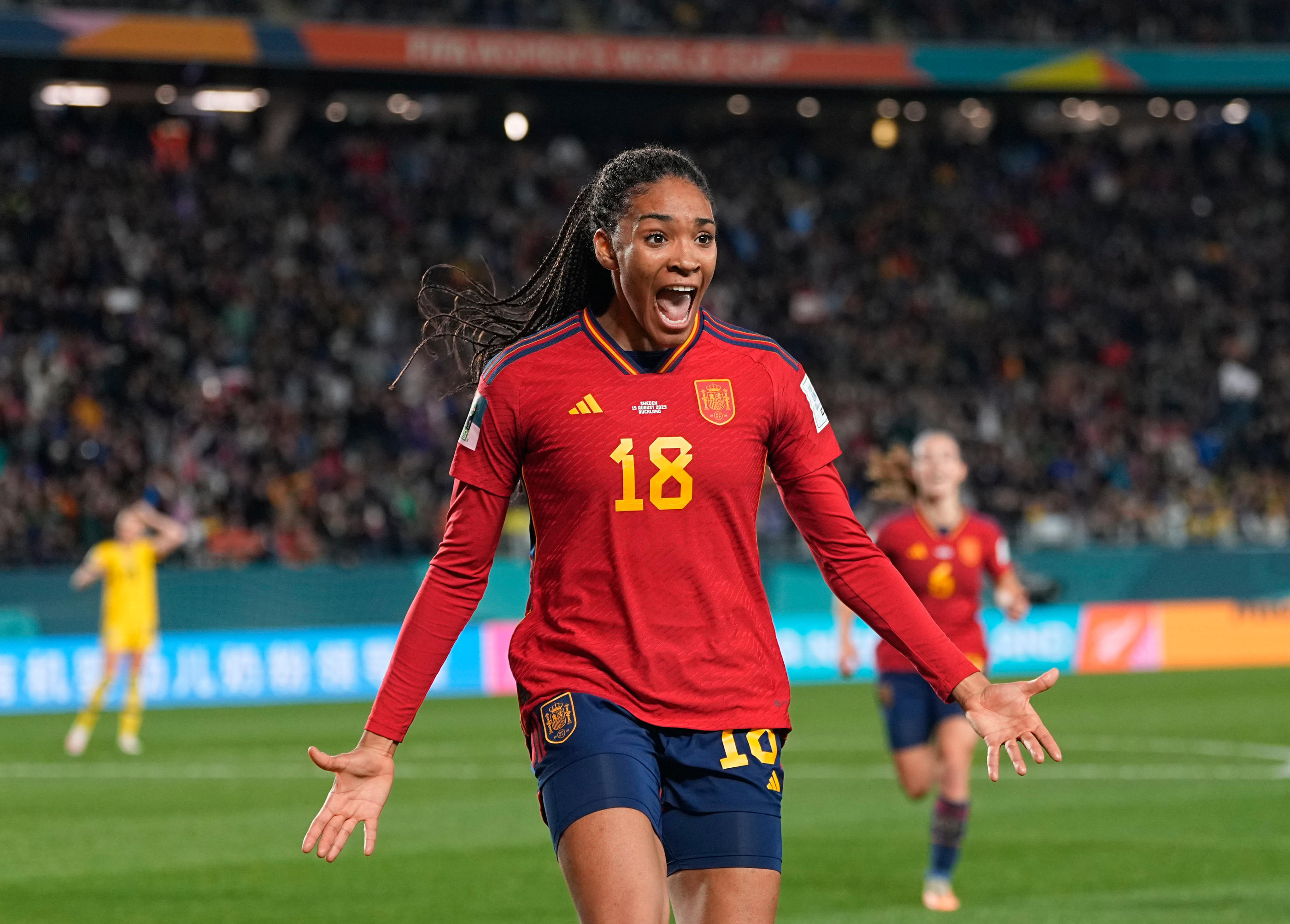 Salma Paralluelo exulte après son but contre la Suède (2-1) en demi-finale de la Coupe du monde. Icon Sport/Susa/Kim Price