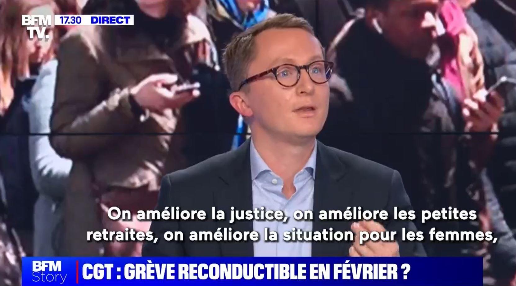 De jeunes parlementaires vont défendre la réforme des retraites sur les plateaux télé, comme le fait ici Paul Midy, député de l'Essonne. Capture d'écran BFM TV