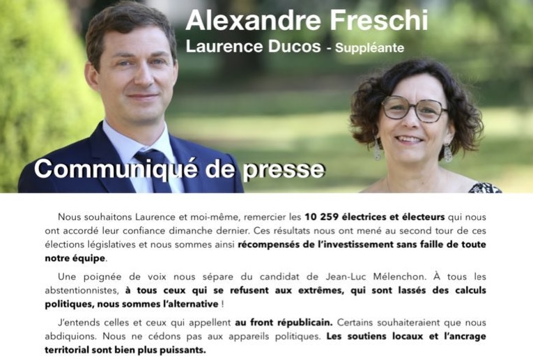 Le candidat LREM Alexandre Freschi a refusé de se désister au profit de la Nupes dans sa circonscription du Lot-et-Garonne. Ensemble l'a pourant désinvesti pour le second tour. DR