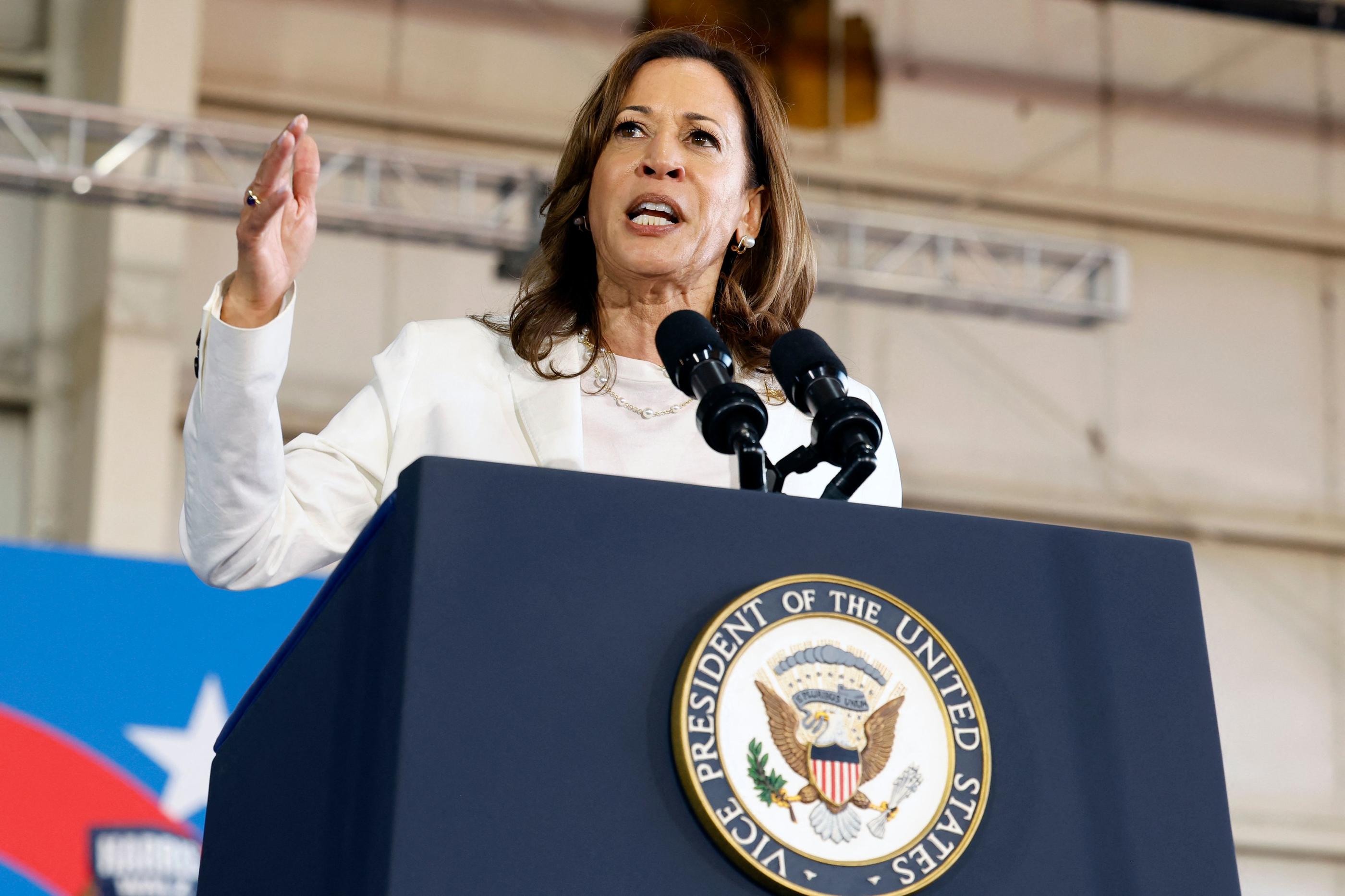 Kamala Harris a été interrompue pendant son meeting, mercredi soir, dans le Michigan, par des militants pro-palestiniens. AFP/Jeff Kowalsky