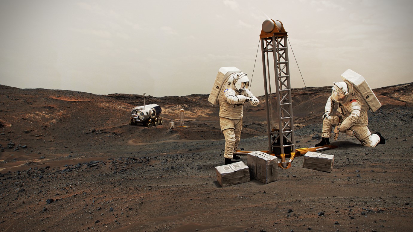 Dans cette image d'illustration de l'Agence spatiale américaine, des astronautes forent à la surface de Mars.