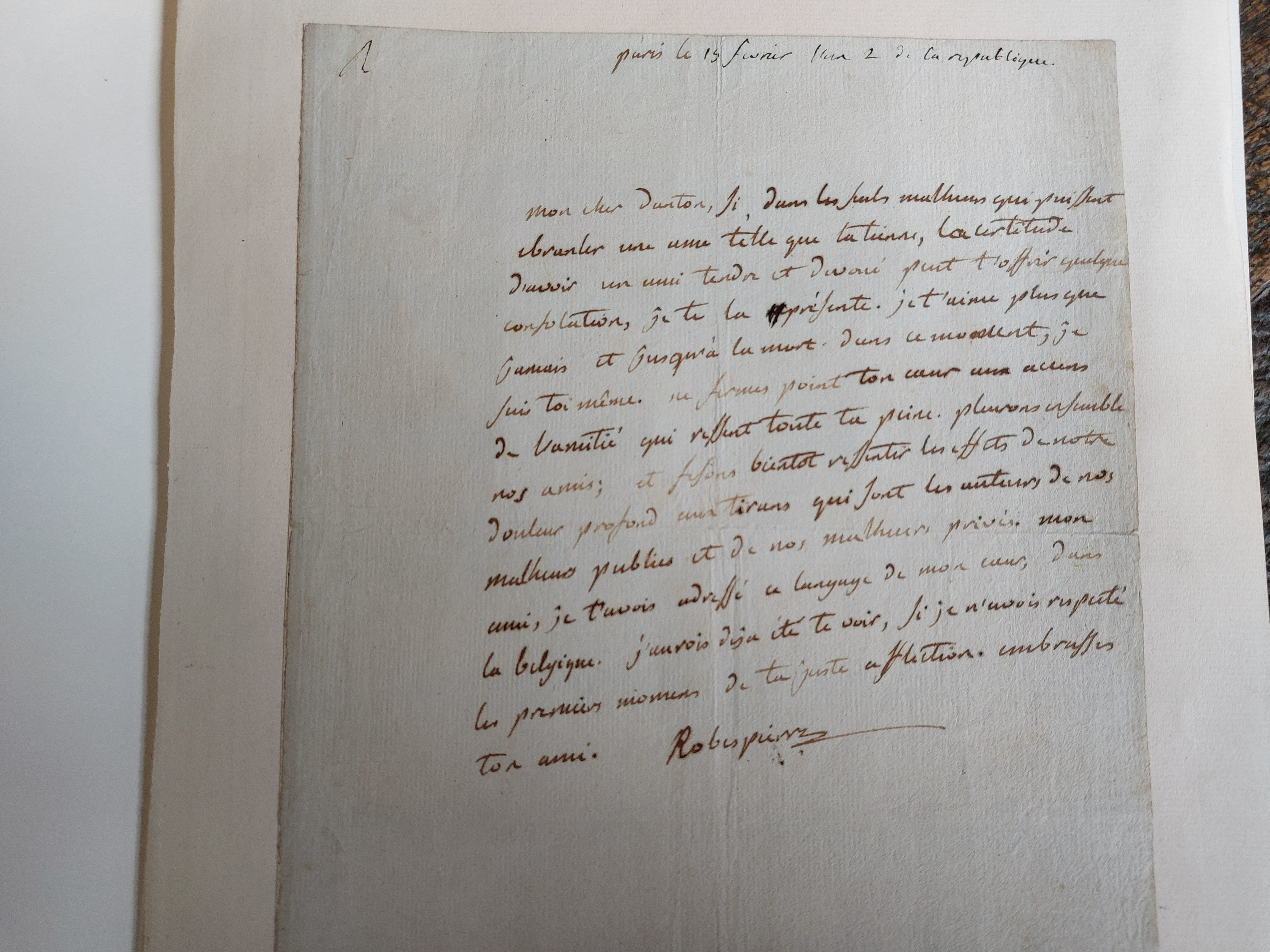 L'unique lettre de Robespierre adressée à Danton qui ait été conservée a été acquise par un collectionneur parisien. LP/ Elisabeth Gardet