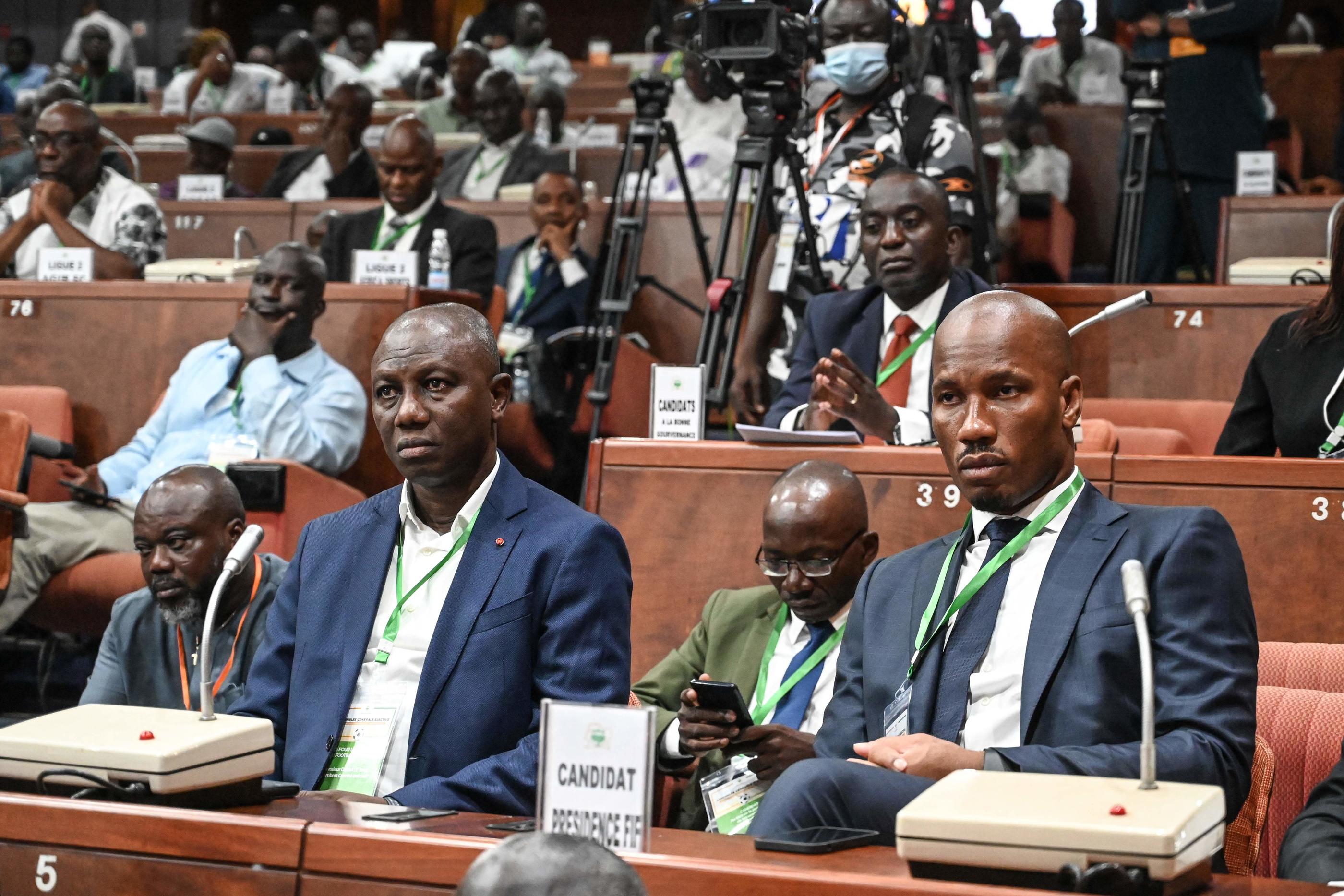 Didier Drogba lors de l'élection à la présidence de la Fédération ivoirienne (Photo Sia KAMBOU / AFP)