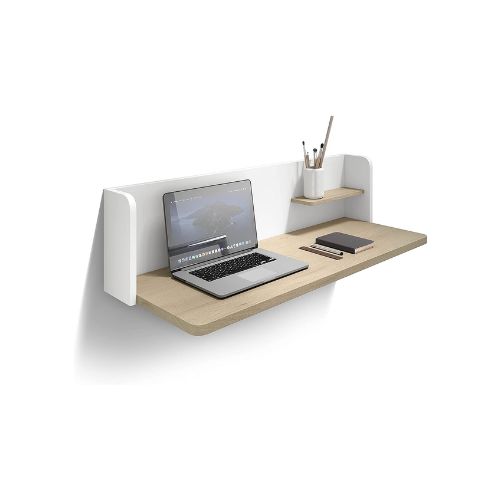 Petit bureau pliant SLIM couleur gris avec rangements pour télétravail -  WORK CONCEPT