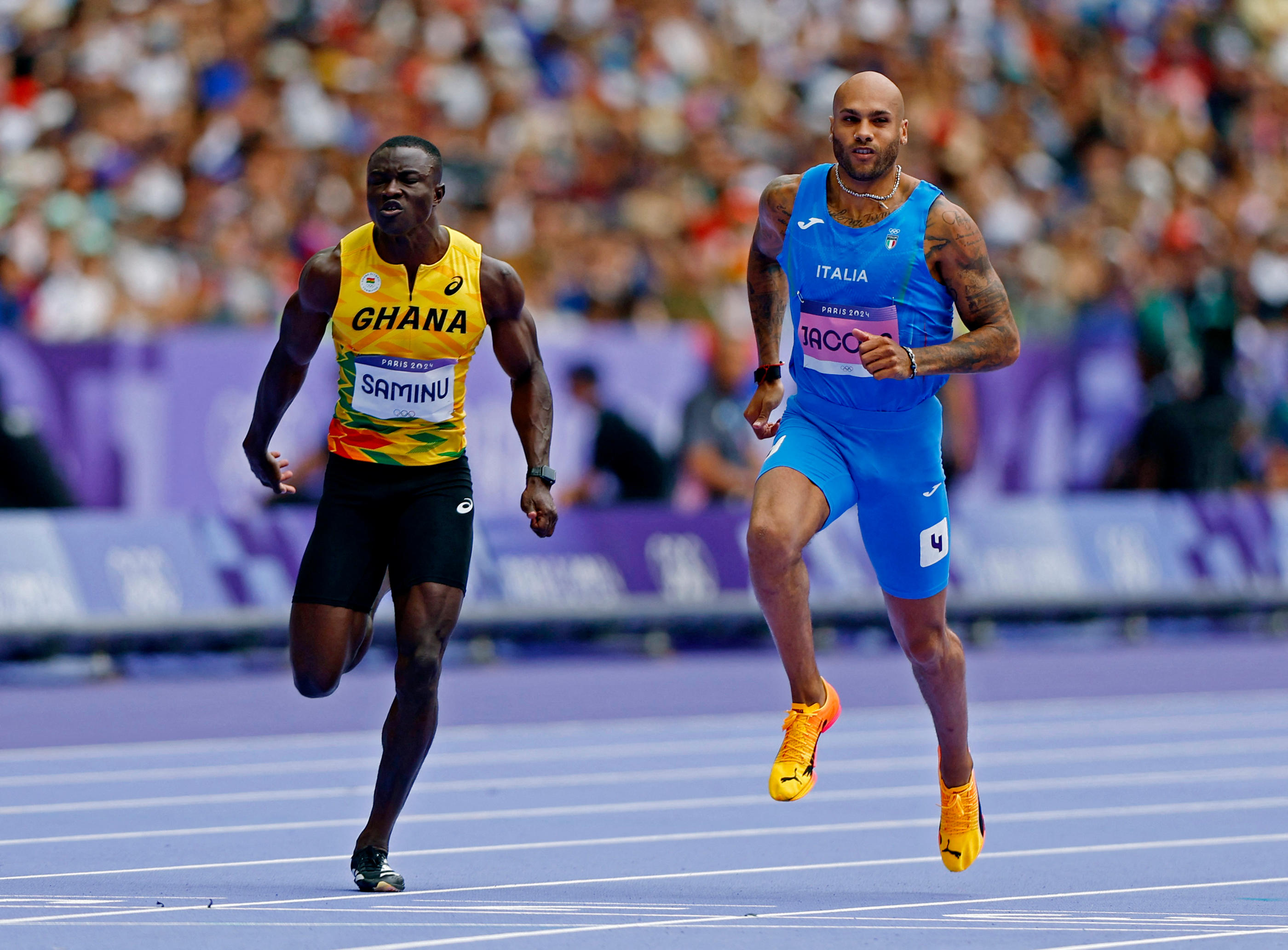 Le champion olympique en titre Marcell Jacobs s'est qualifié ce samedi pour les demi-finales du 100 m. Reuters/Alina Smutko