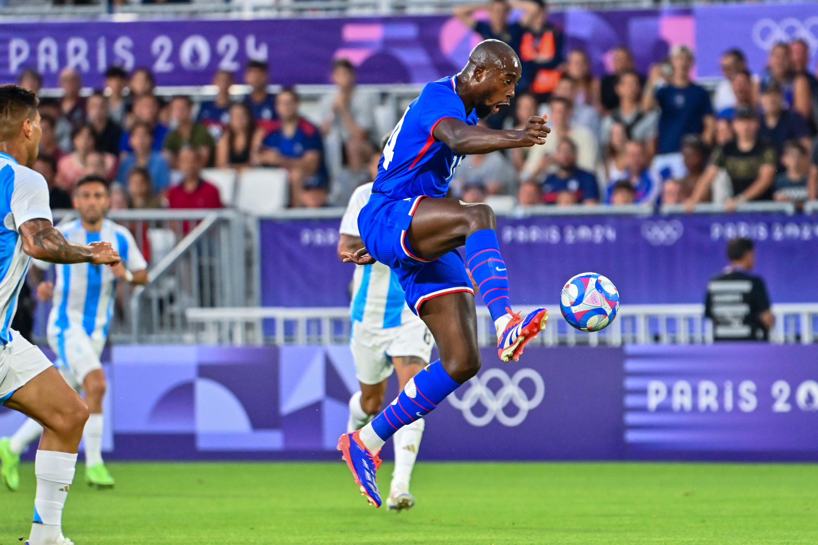 Jean-Philippe MATETA of France during Paris 2024 Olympic Games match between France U23 and Argentina U23 - Quarter-Final at Stade Matmut Atlantique on August 2, 2024 in Bordeaux, France. (Photo by Loic Cousin/Icon Sport)