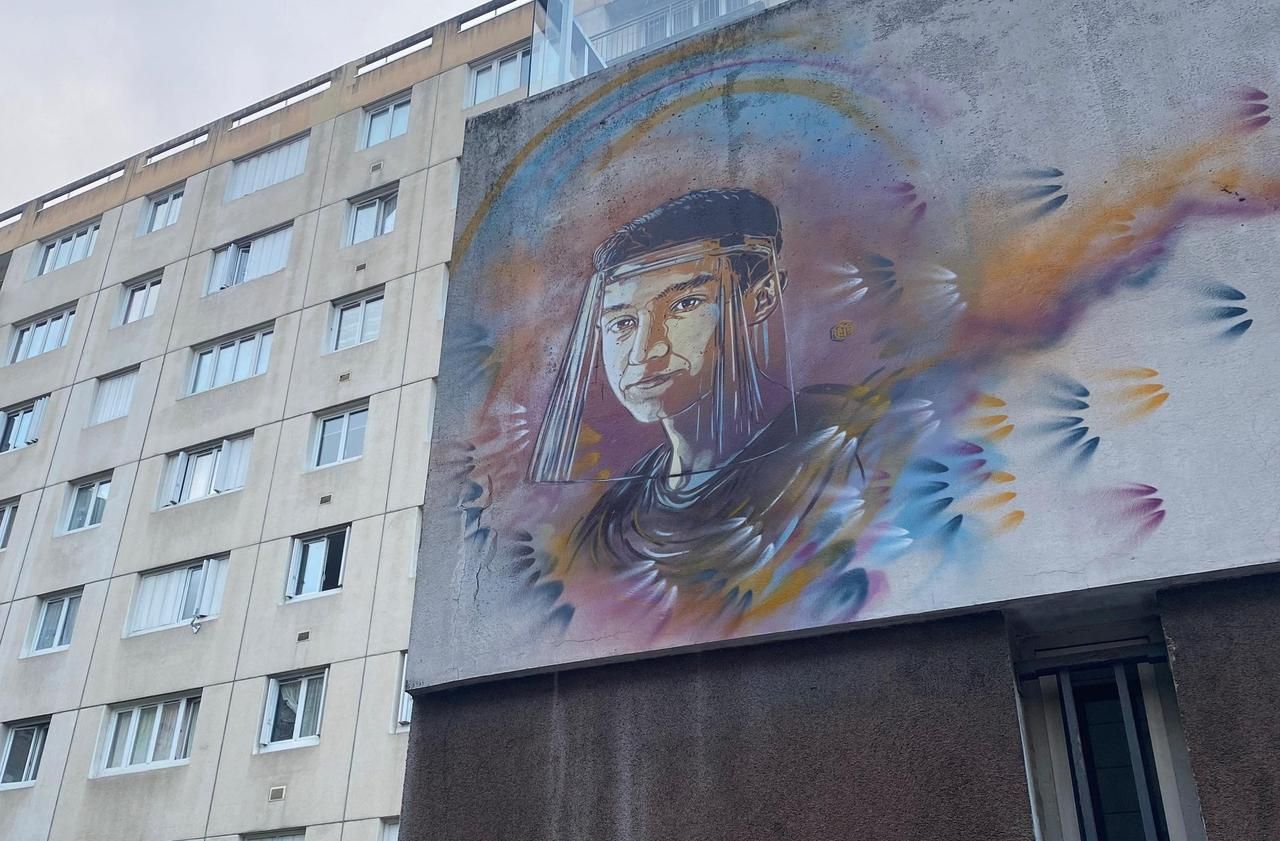 <b></b> Paris, 87 rue Brillat-Savarin (XIIIe). L'artiste C215 a réalisé une fresque en l'honneur de Roméo, l'adolescent qui a fabriqué plus de 3000 visières pour les soignants avec son imprimante 3D.