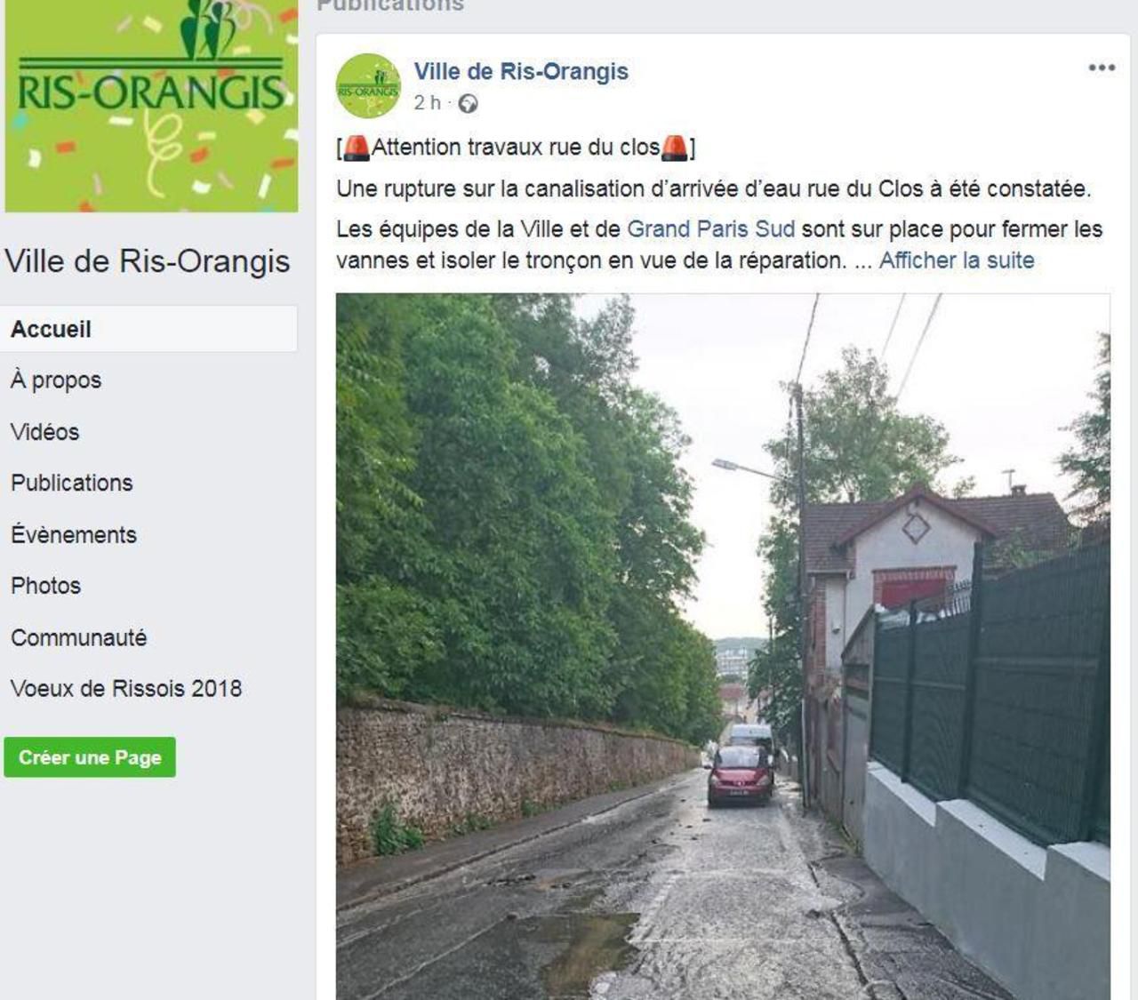 <b></b> Une rupture de canalisation est survenue rue du Clos à Ris-Orangis. 