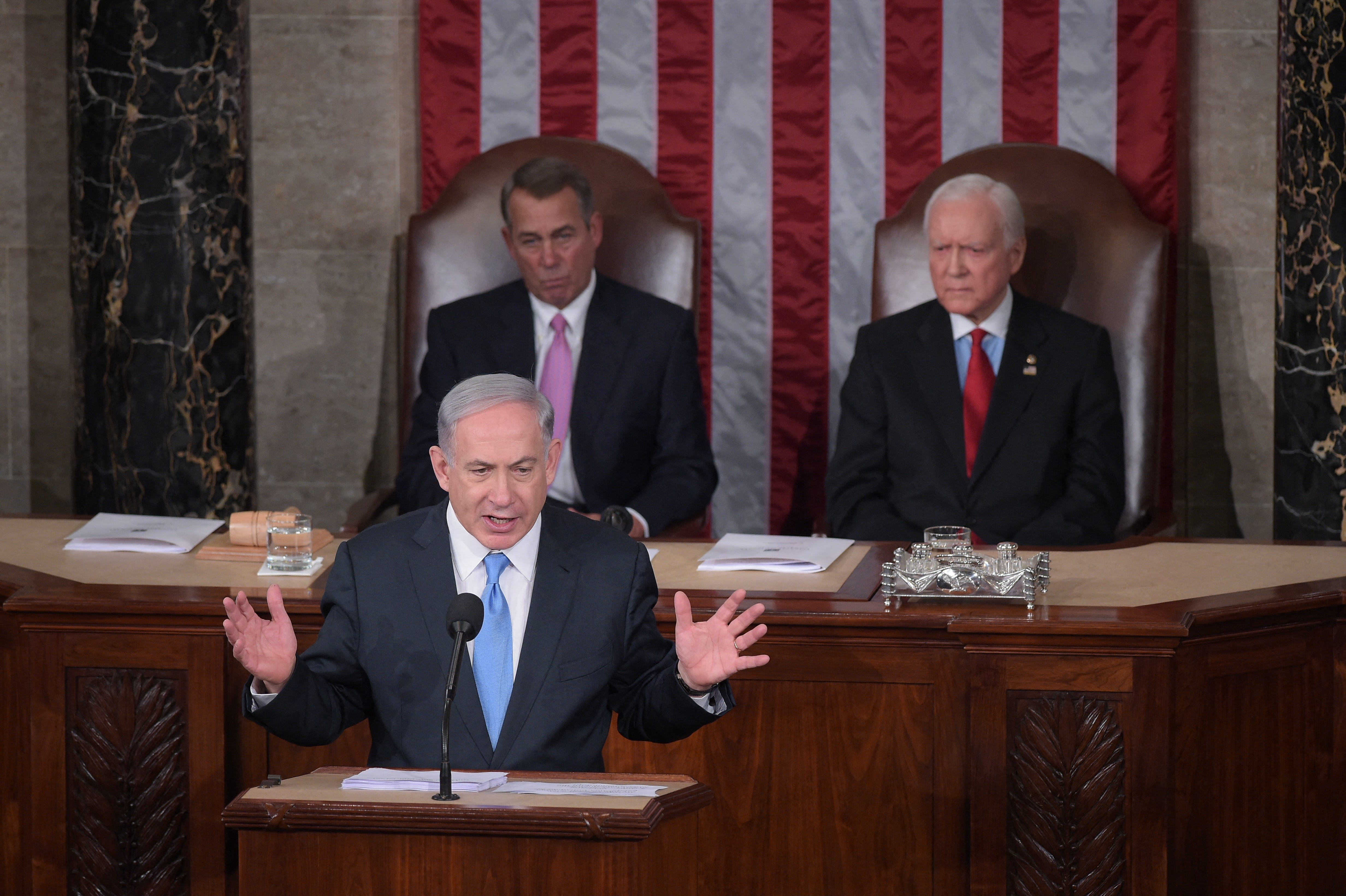 Le Premier ministre israélien Benyamin Netanyahou lors de son précédent discours devant le Congrès américain, le 3 mars 2015 à Washington. AFP/Mandel Ngan