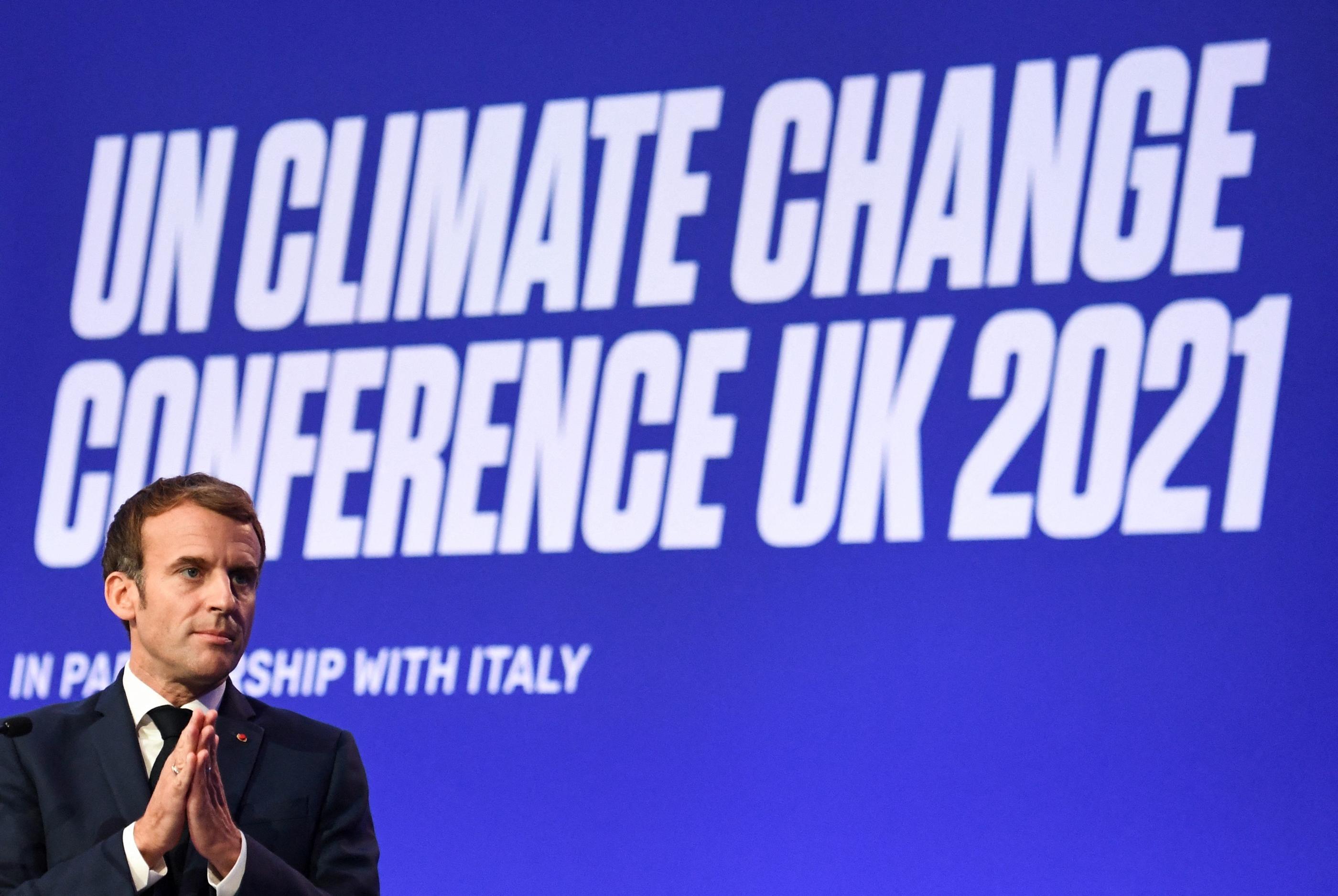 Glasgow, 1er novembre 2021. Au sommet de la COP26, Emmanuel Macron a rappelé que «le leadership exige l'exemplarité». Selon certaines associations environnementales, la France n'en fait elle-même pas preuve. ALAIN JOCARD/AFP