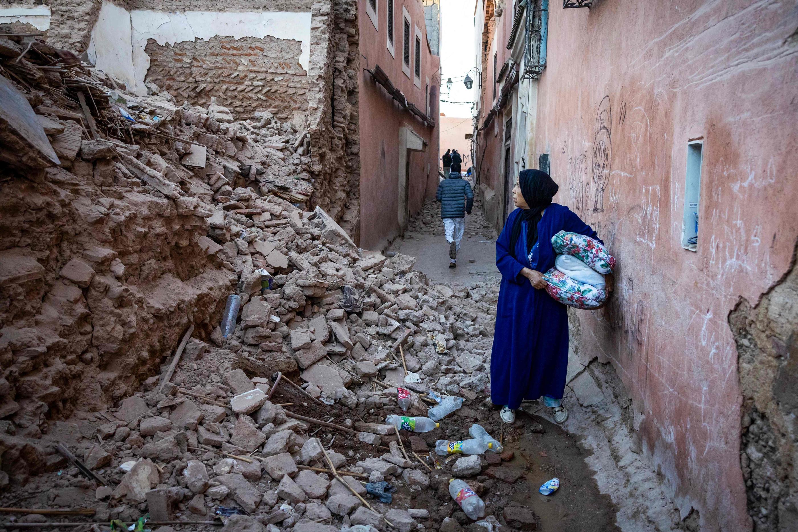 Vendredi 8 septembre 2023 au soir, un séisme de magnitude 7 sur l'échelle de Richter à frappé le Maroc, faisant de nombreuses victimes et de gros dégâts. AFP/ Fadel Senna