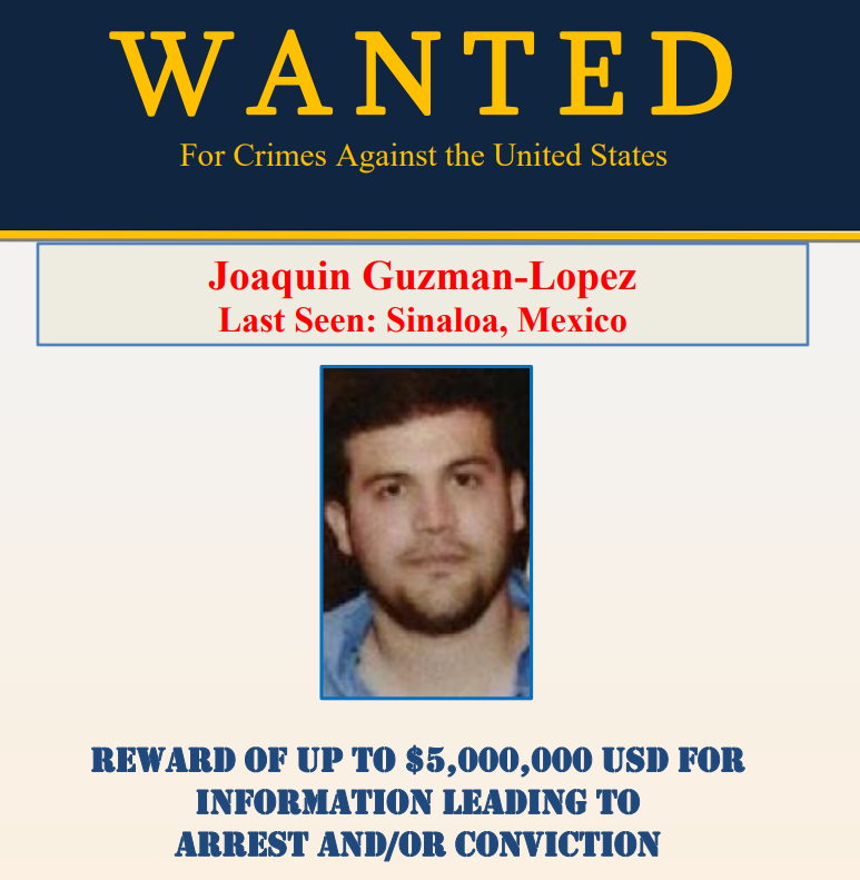 Joaquin Guzman-Lopez est considéré par les autorités américaines comme un commandant actif du cartel de Sinaloa, suspecté d'inonder les Etats-Unis de drogues et de fentanyl. US Department of State