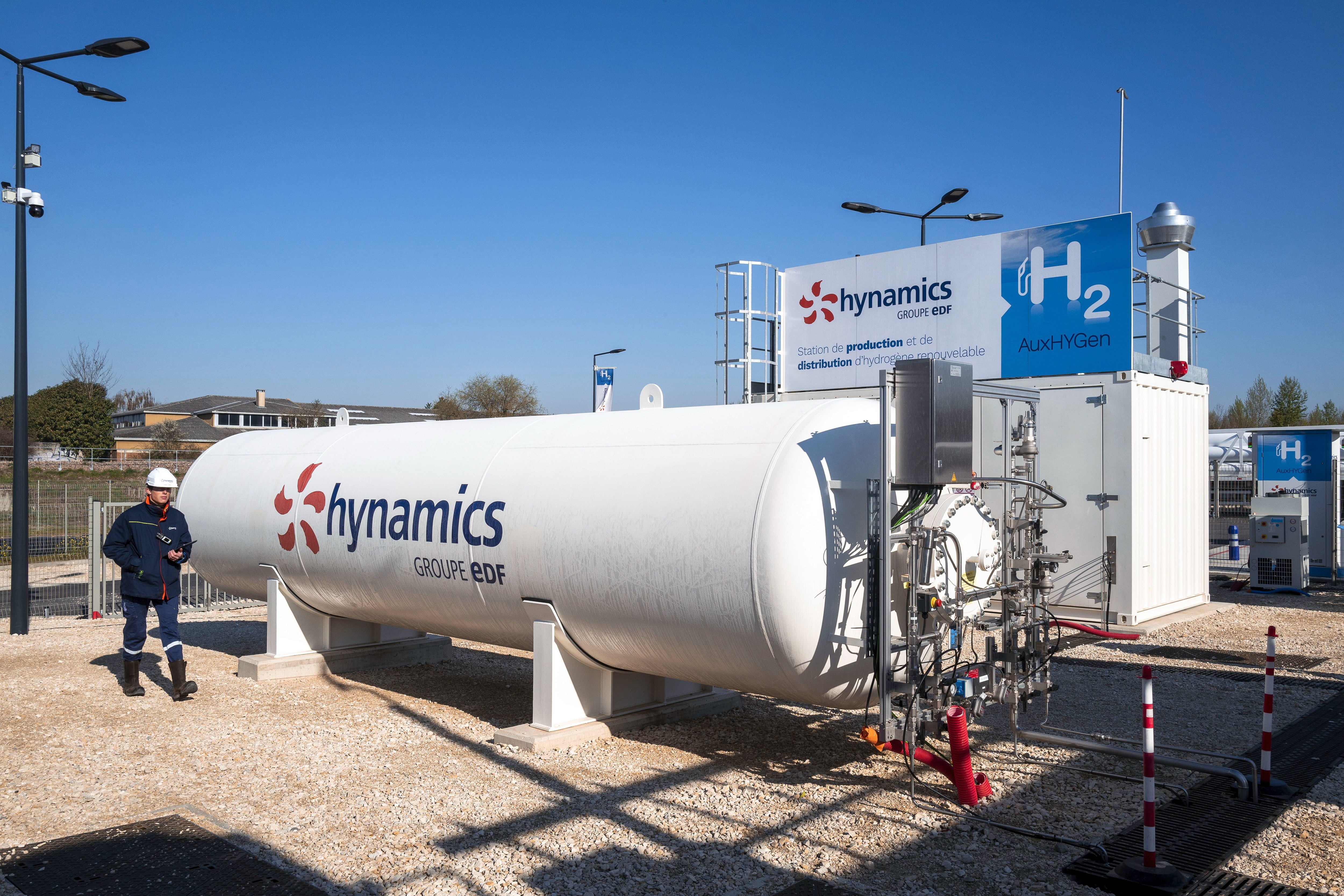 La filiale hydrogène d'EDF, Hynamics, produira 2 mégawatts d'hydrogène décarboné sur l'ancienne centrale thermique de Vitry-sur-Seine. Xavier POPY/REA