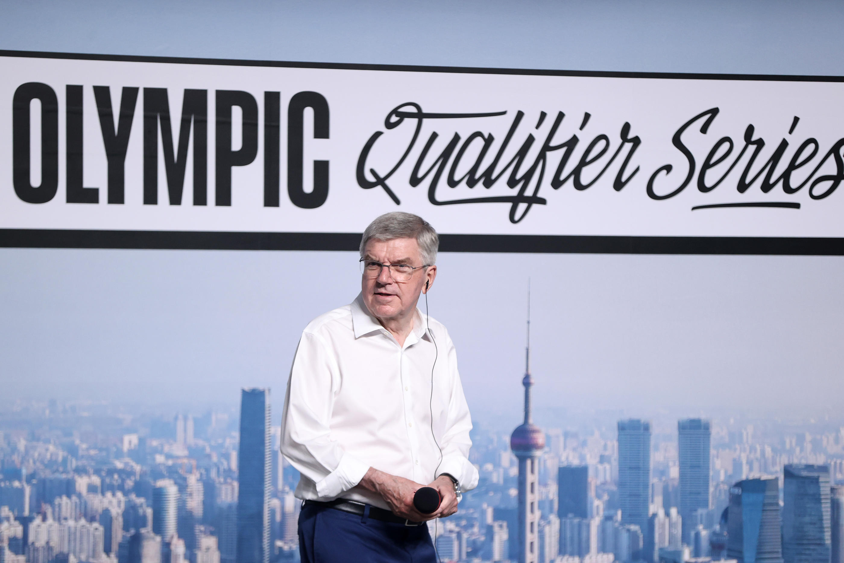 Le président du CIO, Thomas Bach, était présent à Shanghai ce 19 mai pour cette première série de qualification olympique totalement inédite. (Xinhua/Jia Haocheng)