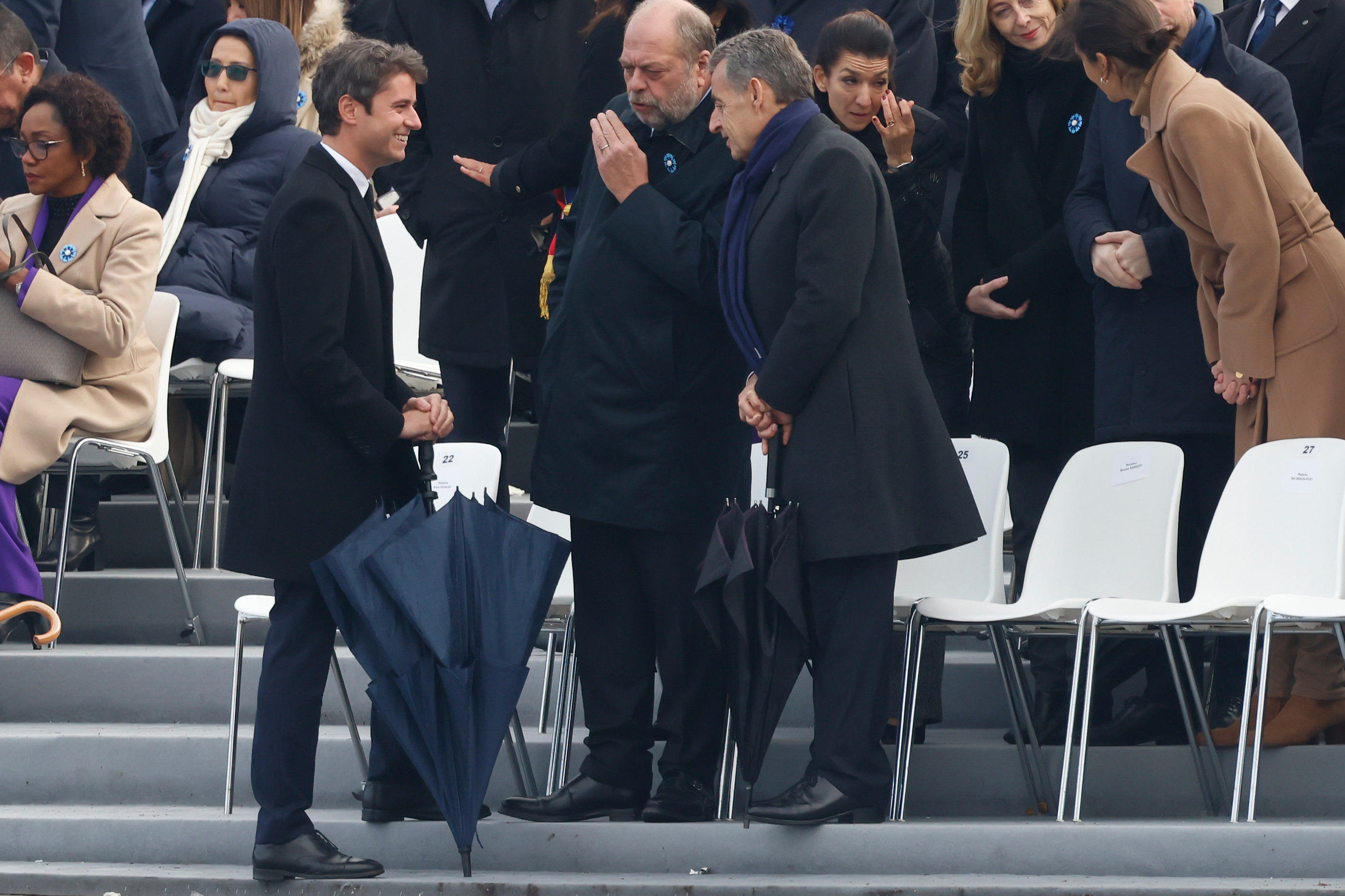 Gabriel Attal, pas encore Premier ministre, Eric Dupond-Moretti et Nicolas Sarkozy lors de la cérémonie du 11 novembre 2023 à Paris. LP/Olivier Corsan