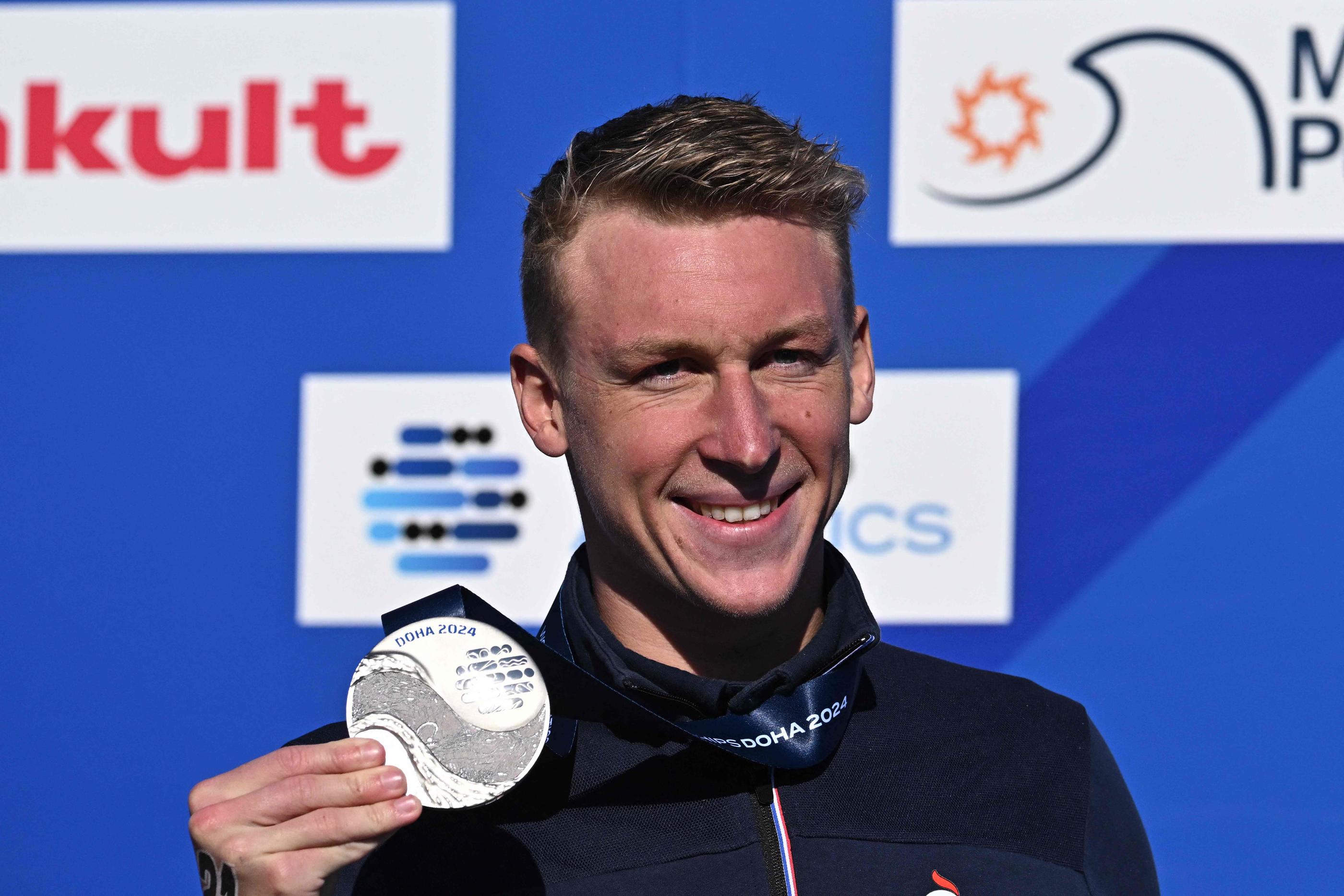 Marc-Antoine Olivier a décroché la médaille d'argent des Championnats du monde sur 5 km ce mercredi. Manan VATSYAYANA/AFP