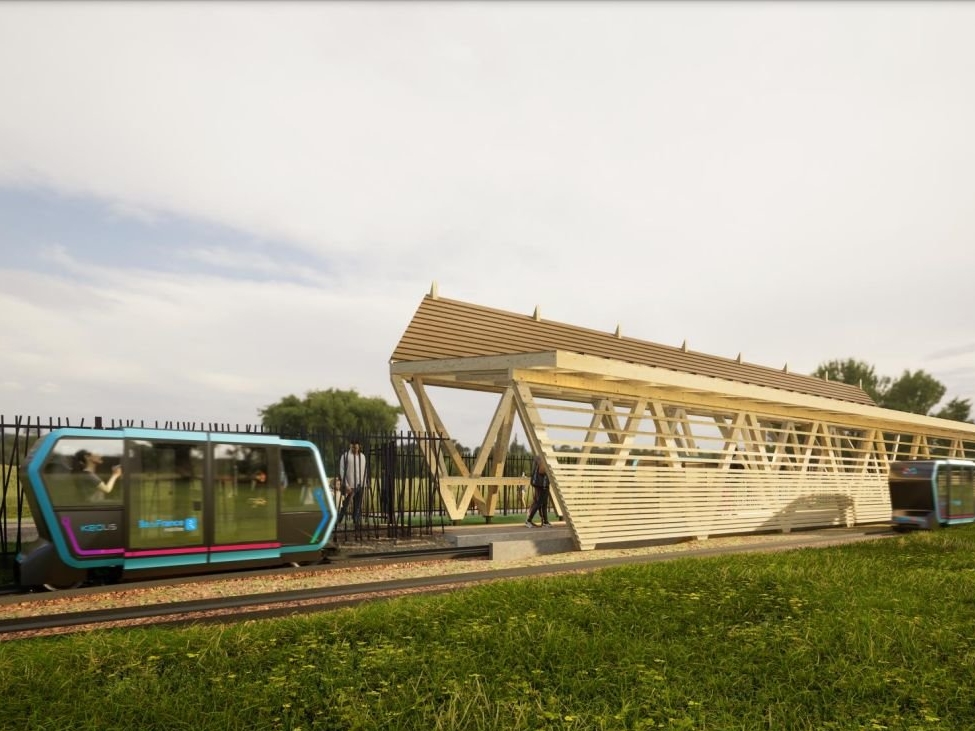 La capsule Urbanloop sera testée à Saint-Quentin-en-Yvelines lors des Jeux olympiques pour transporter le public vers une fan-zone située à la base de loisirs. Breda Architecte