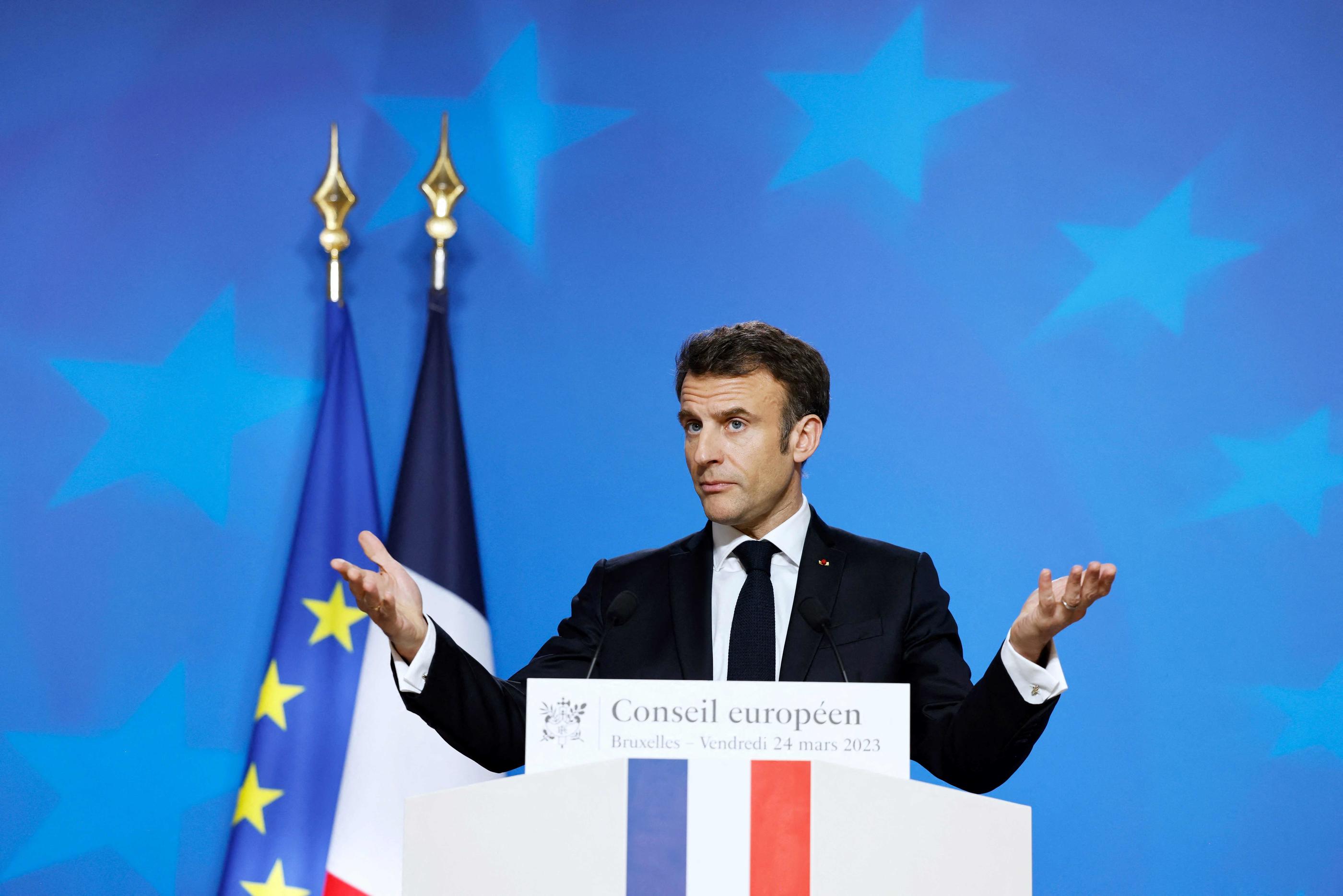 Le président Emmanuel Marcon s'est exprimé lors d'une conférence de presse après un sommet européen. AFP/Ludovic Marin