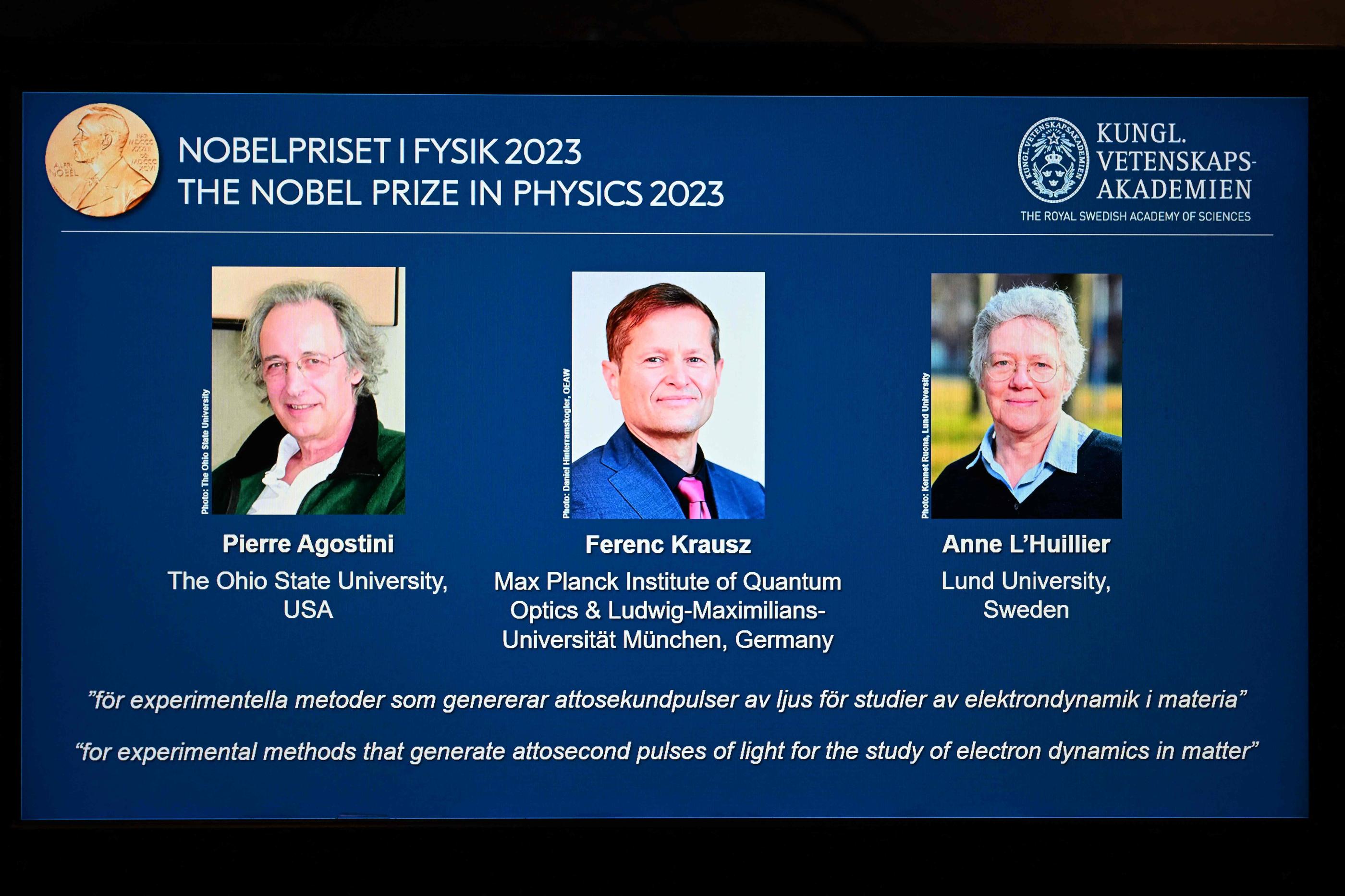 Les trois lauréats du prix Nobel de physique ont été annoncés ce mardi midi. AFP/Jonathan Nackstrand